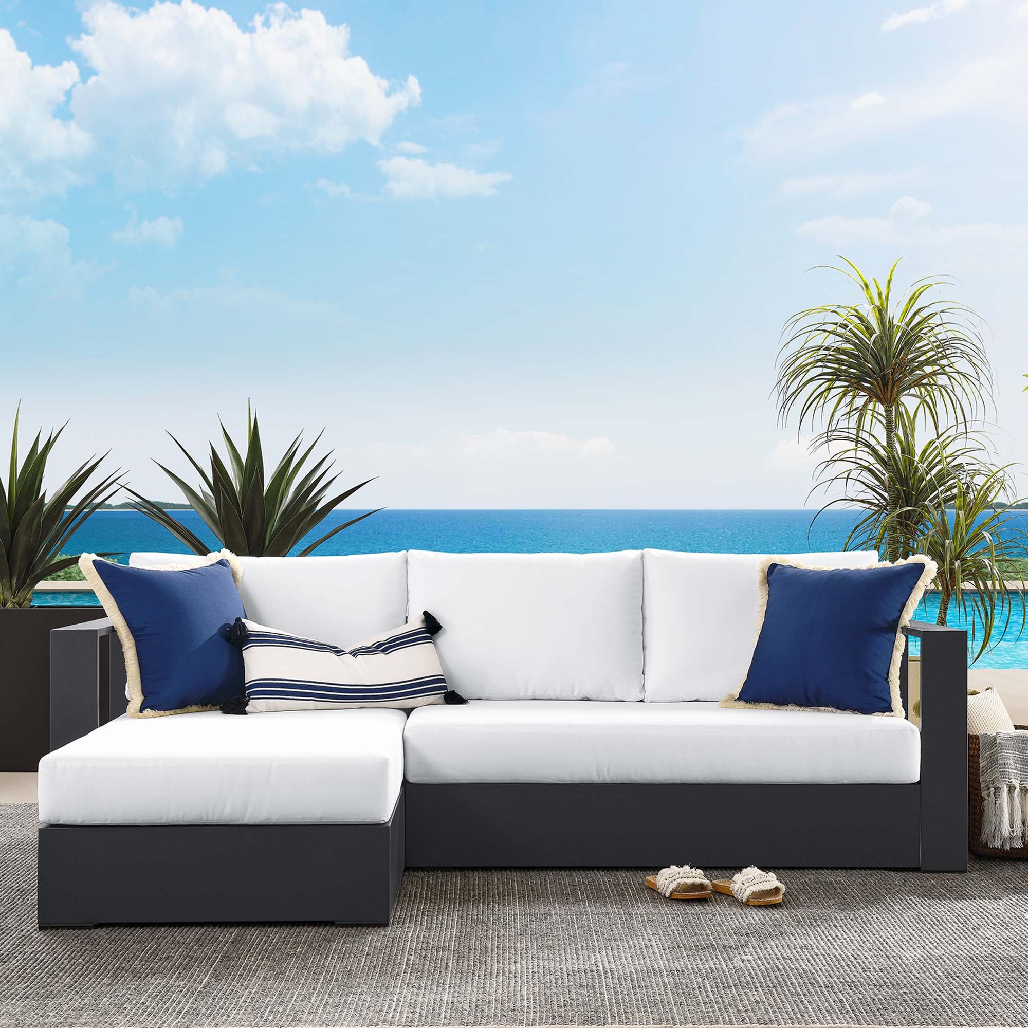 Modway Tahoe 2-Piece Outdoor Patio Powder-Coated Aluminum Left-Facing Chaise Sectional Sofa Set