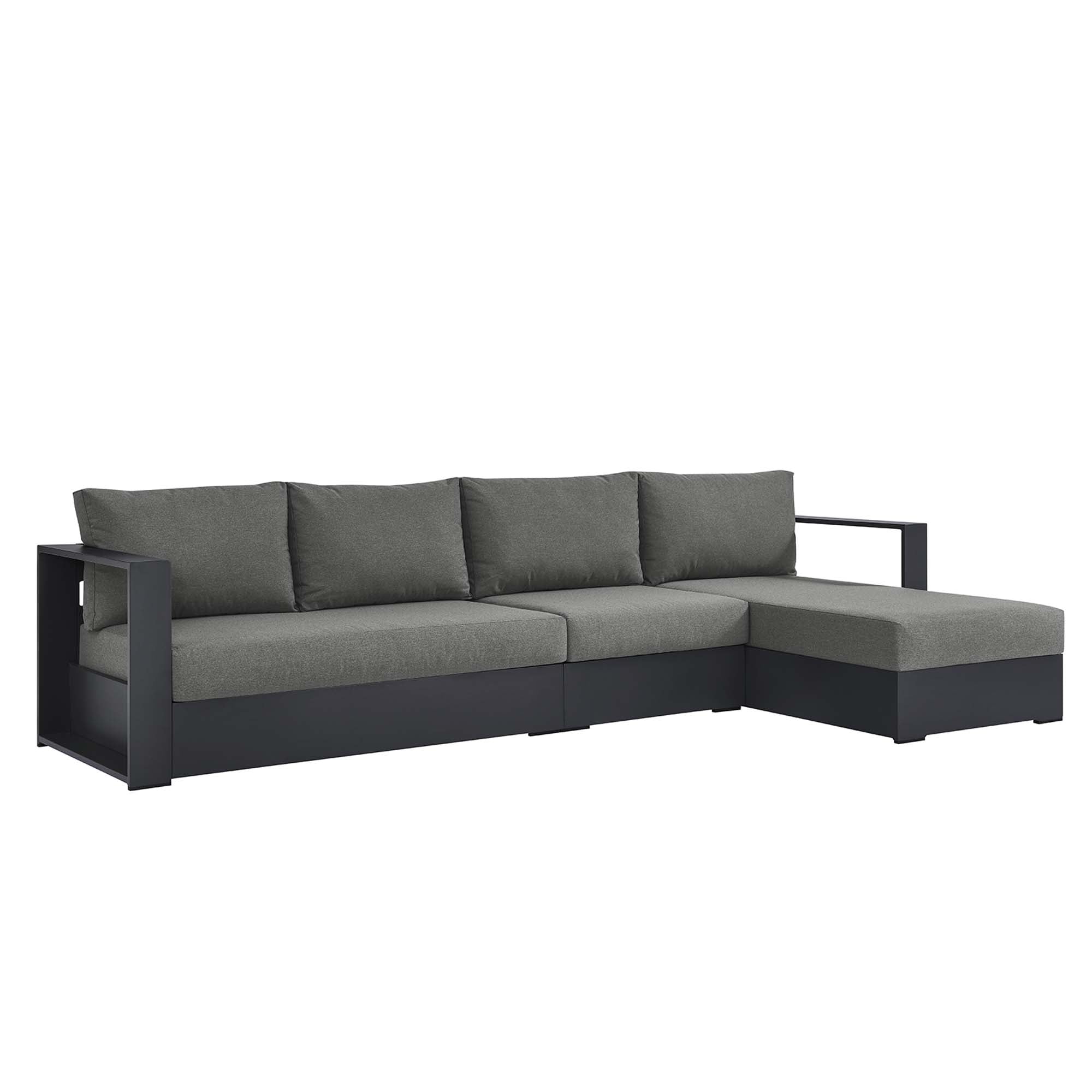 Modway Tahoe 3-Piece Outdoor Patio Powder-Coated Aluminum Right-Facing Chaise Sectional Sofa Set