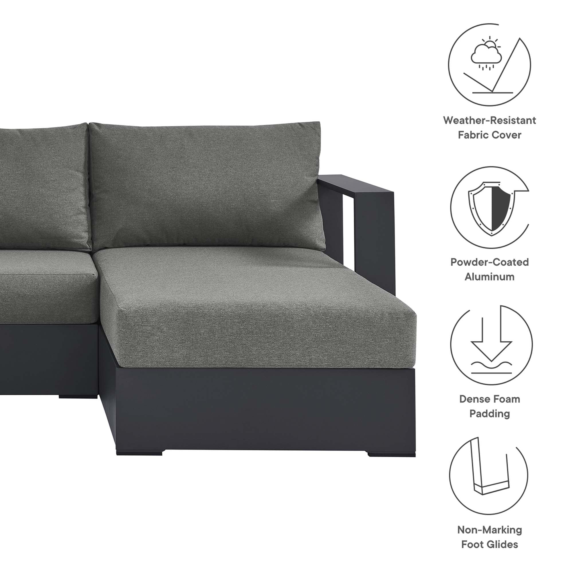 Modway Tahoe 3-Piece Outdoor Patio Powder-Coated Aluminum Right-Facing Chaise Sectional Sofa Set