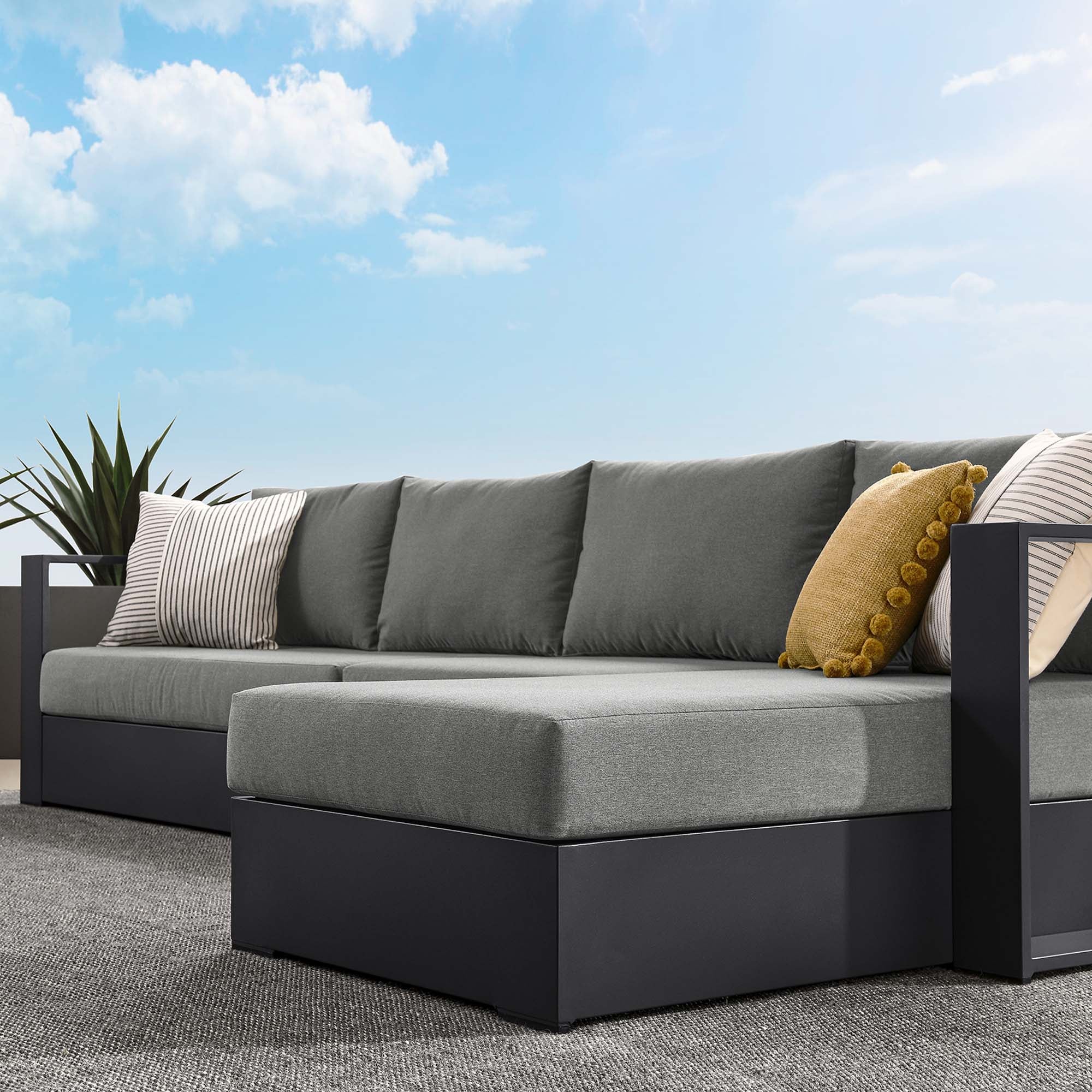 Modway Tahoe 3-Piece Outdoor Patio Powder-Coated Aluminum Right-Facing Chaise Sectional Sofa Set