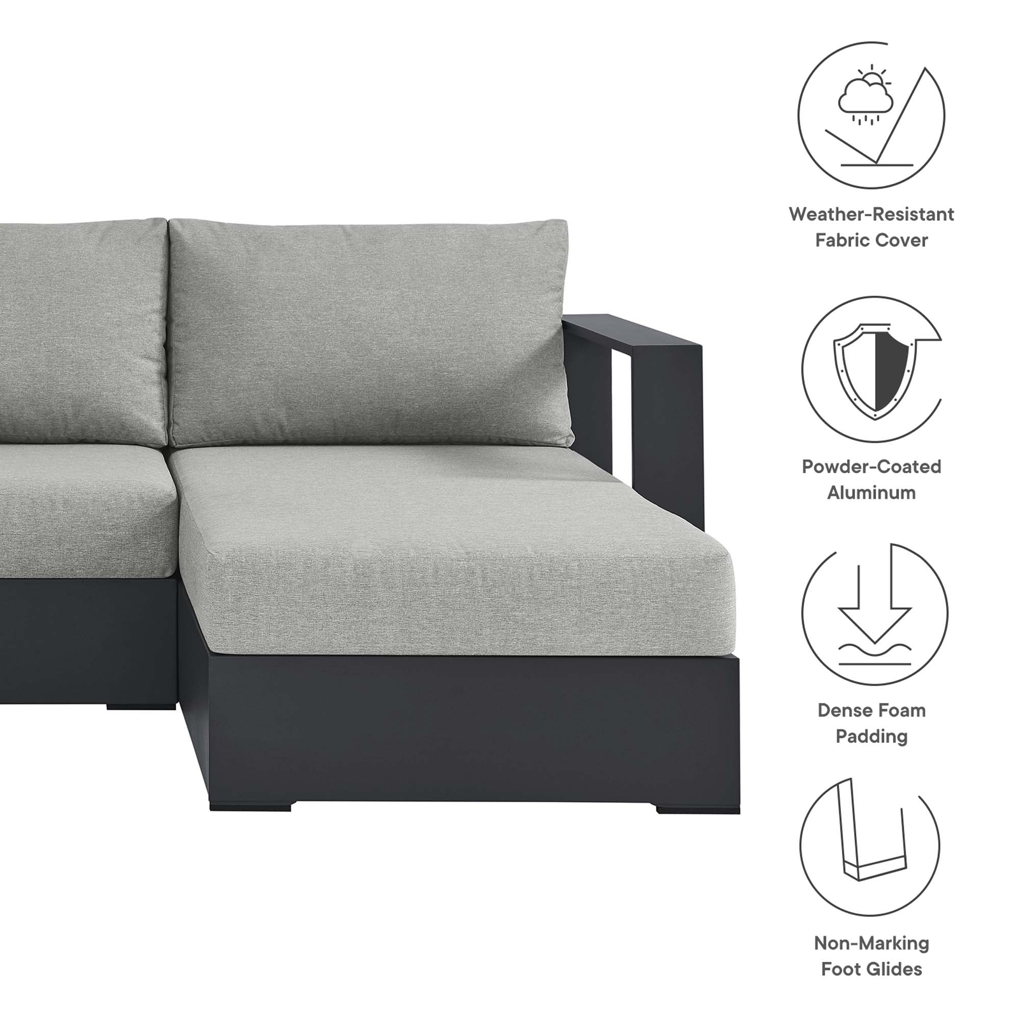 Modway Tahoe 3-Piece Outdoor Patio Powder-Coated Aluminum Right-Facing Chaise Sectional Sofa Set