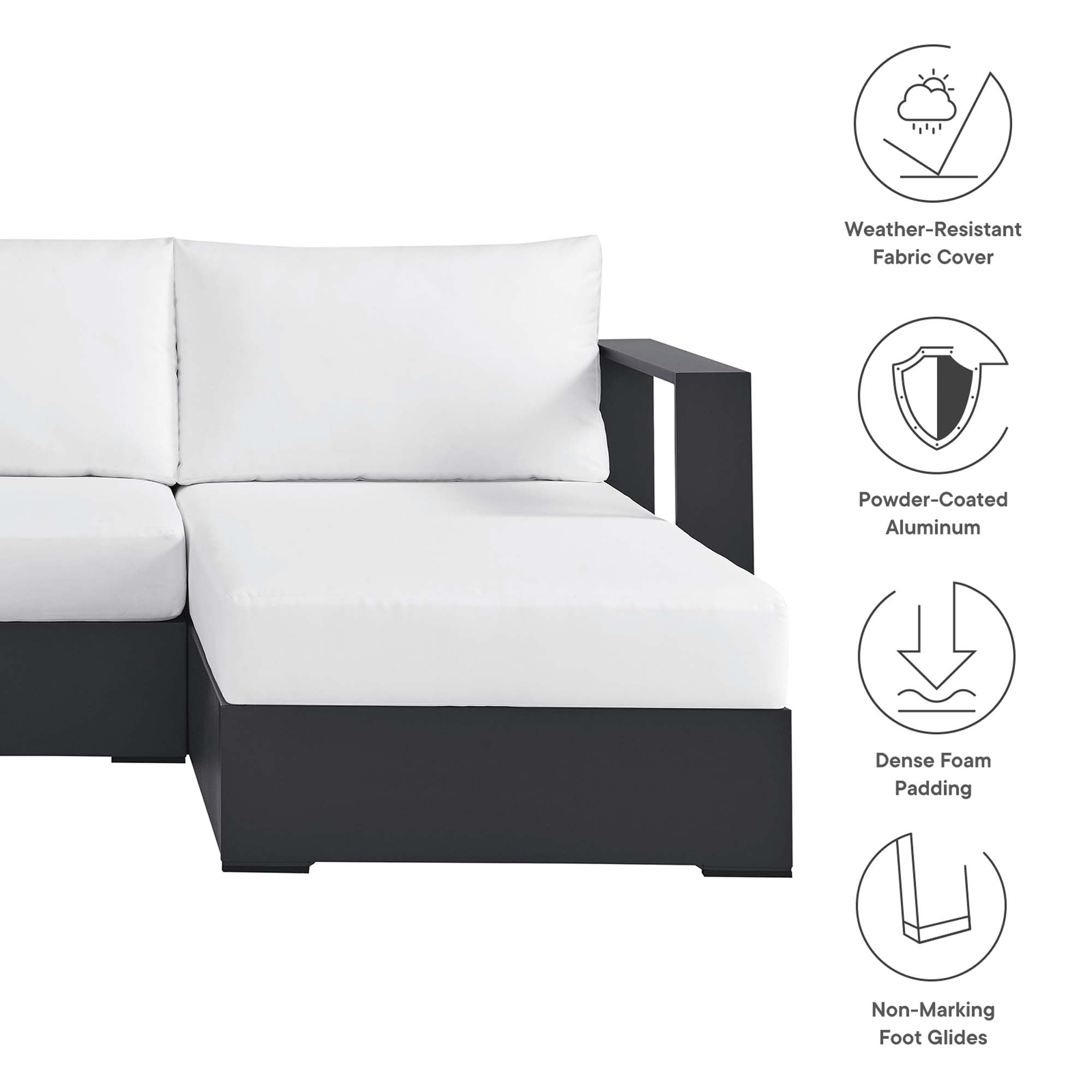 Modway Tahoe 3-Piece Outdoor Patio Powder-Coated Aluminum Right-Facing Chaise Sectional Sofa Set
