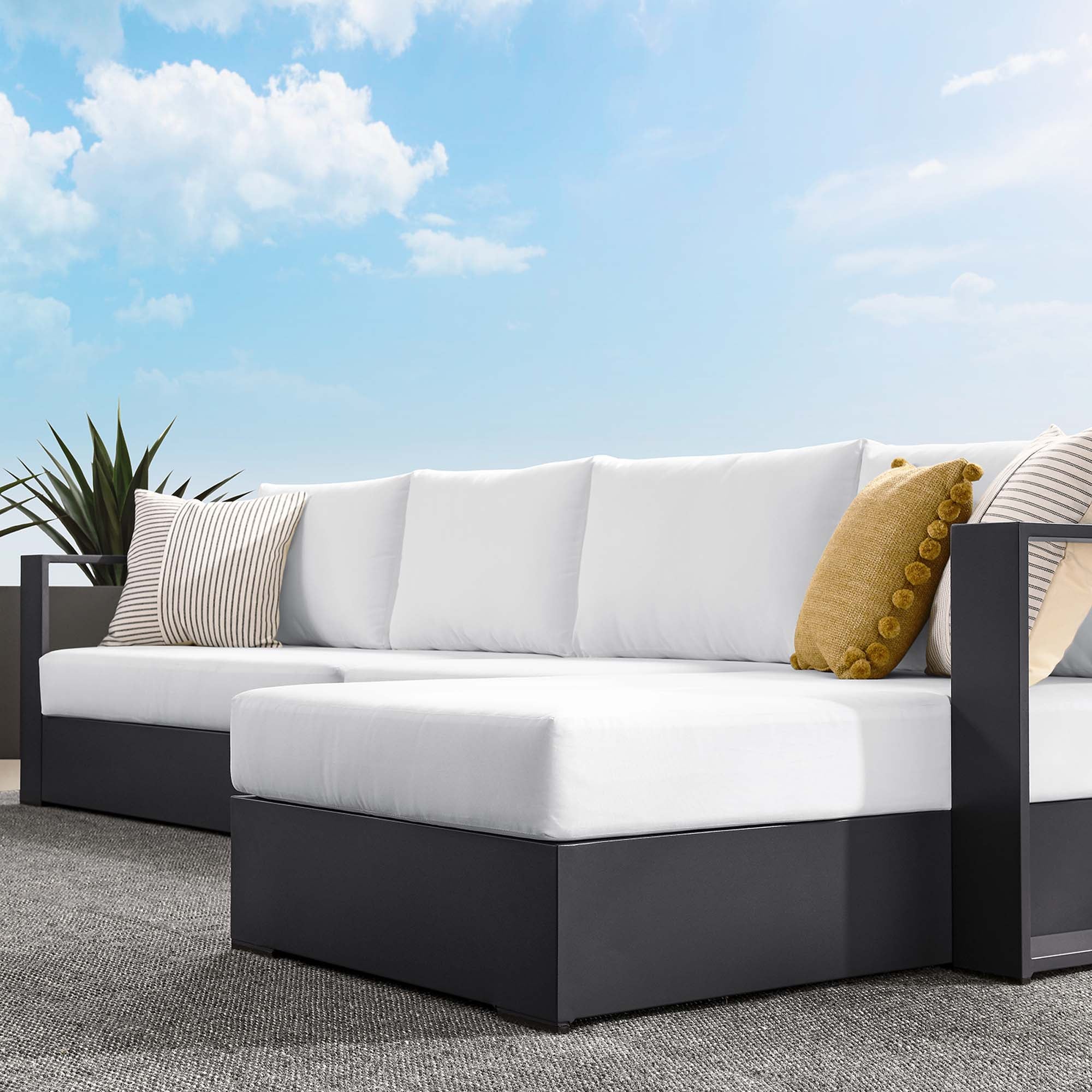Modway Tahoe 3-Piece Outdoor Patio Powder-Coated Aluminum Right-Facing Chaise Sectional Sofa Set