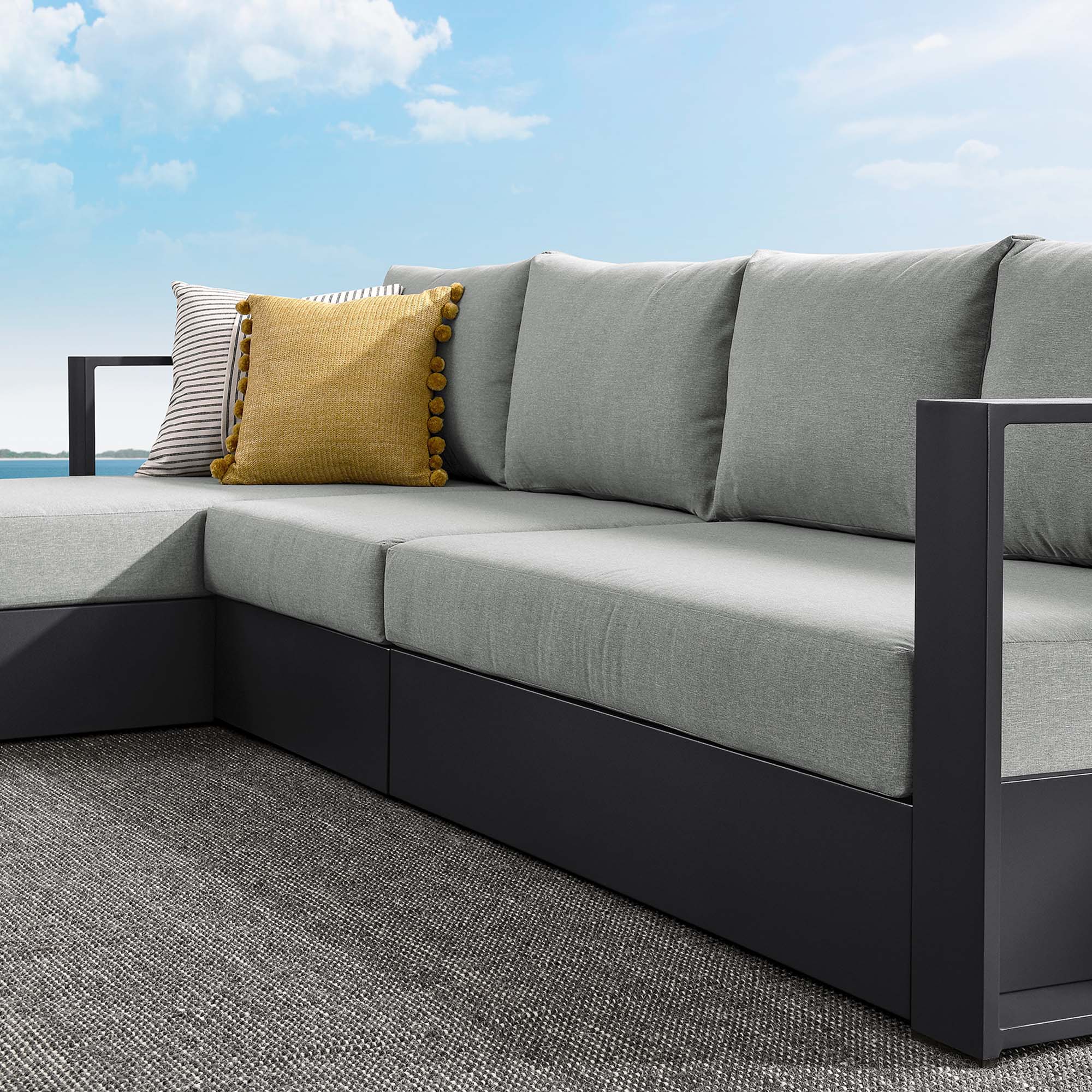 Modway Tahoe 3-Piece Outdoor Patio Powder-Coated Aluminum Left-Facing Chaise Sectional Sofa Set