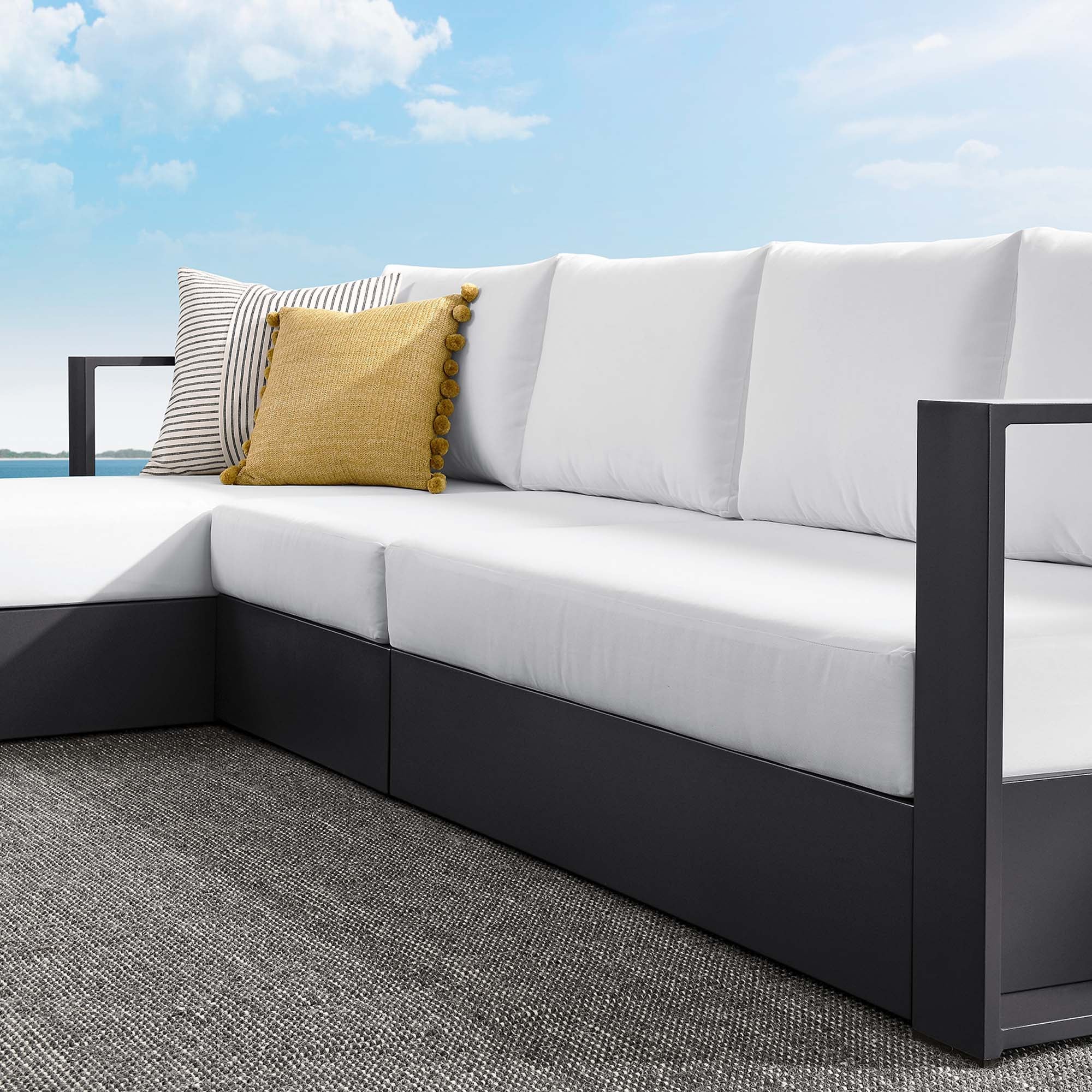 Modway Tahoe 3-Piece Outdoor Patio Powder-Coated Aluminum Left-Facing Chaise Sectional Sofa Set