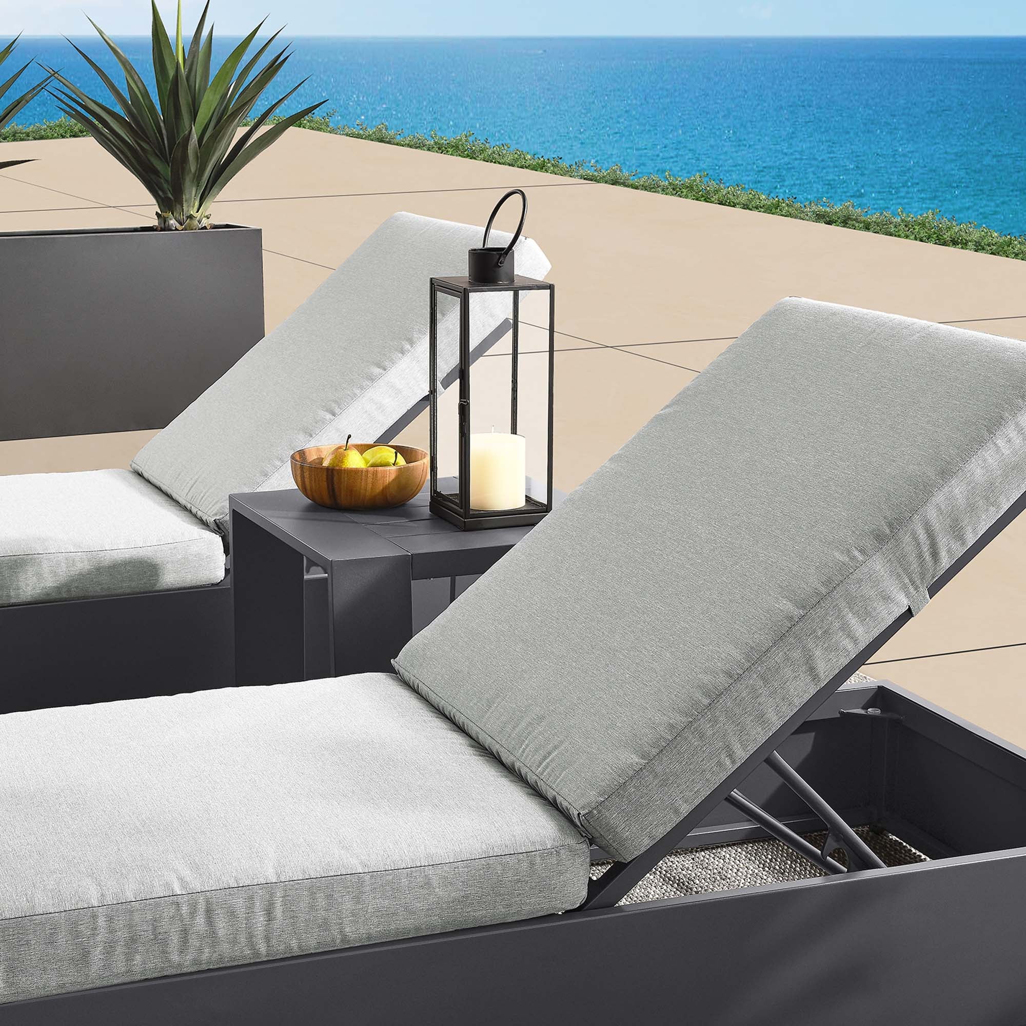 Modway Tahoe 3-Piece Outdoor Patio Powder-Coated Aluminum Chaise Lounge Set