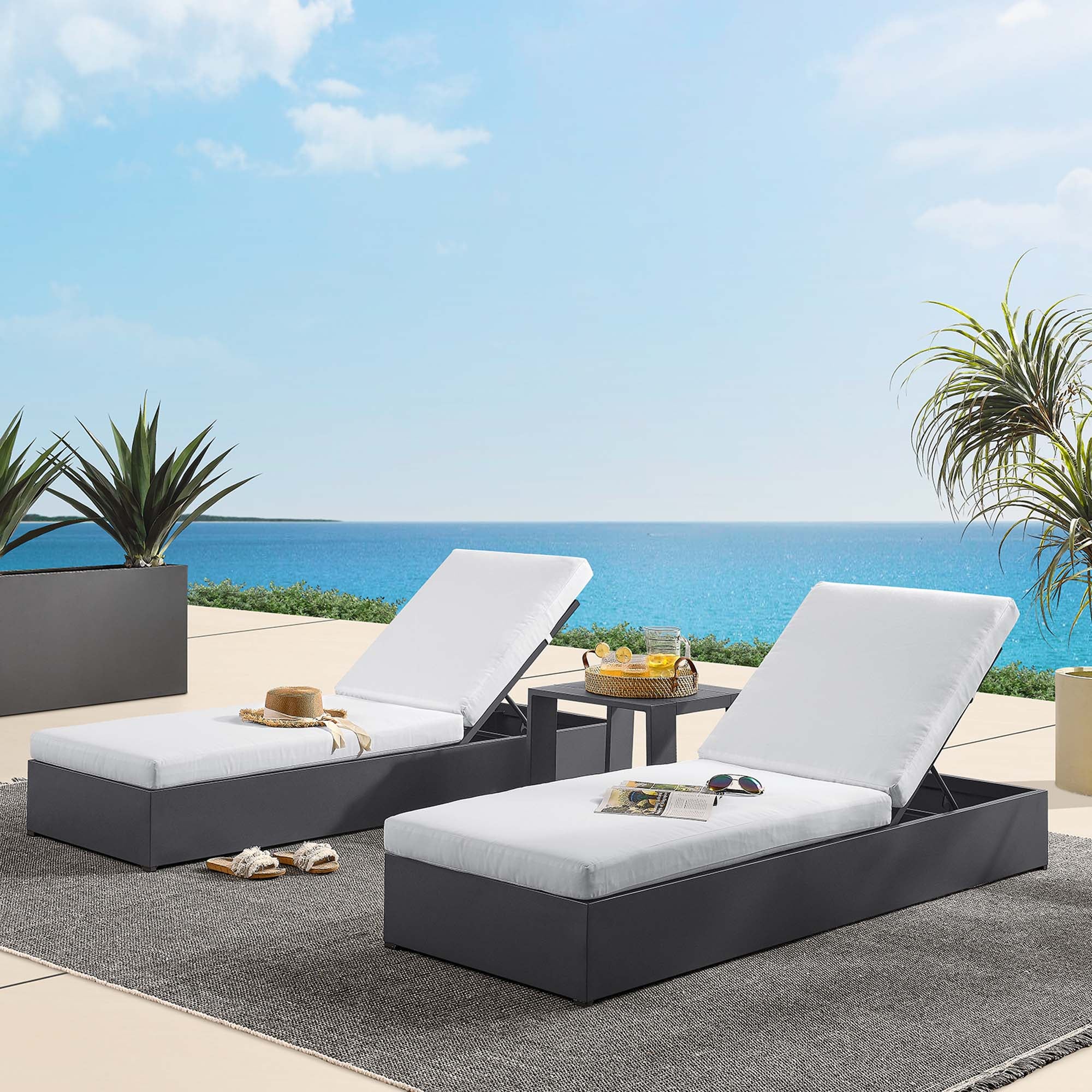 Modway Tahoe 3-Piece Outdoor Patio Powder-Coated Aluminum Chaise Lounge Set