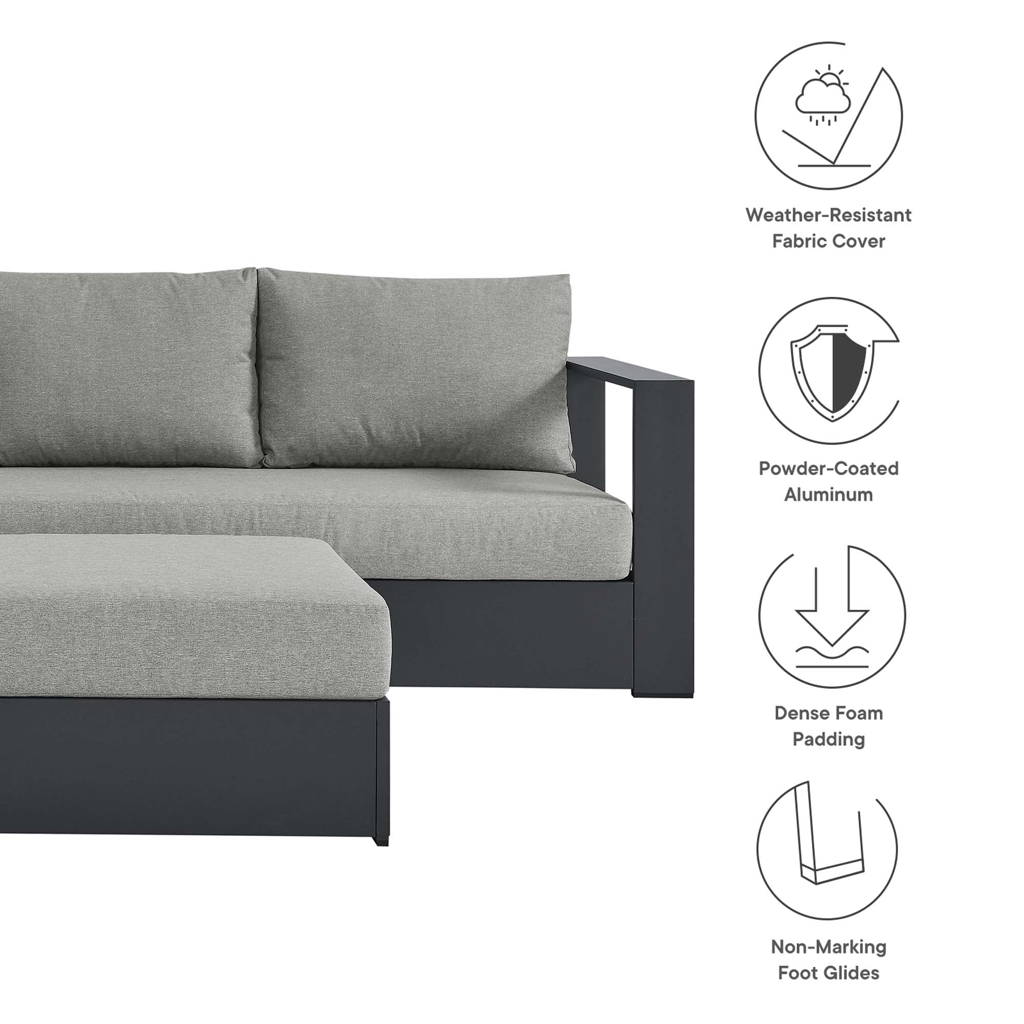 Modway Tahoe 5-Piece Outdoor Patio Powder-Coated Aluminum Sectional Sofa Set