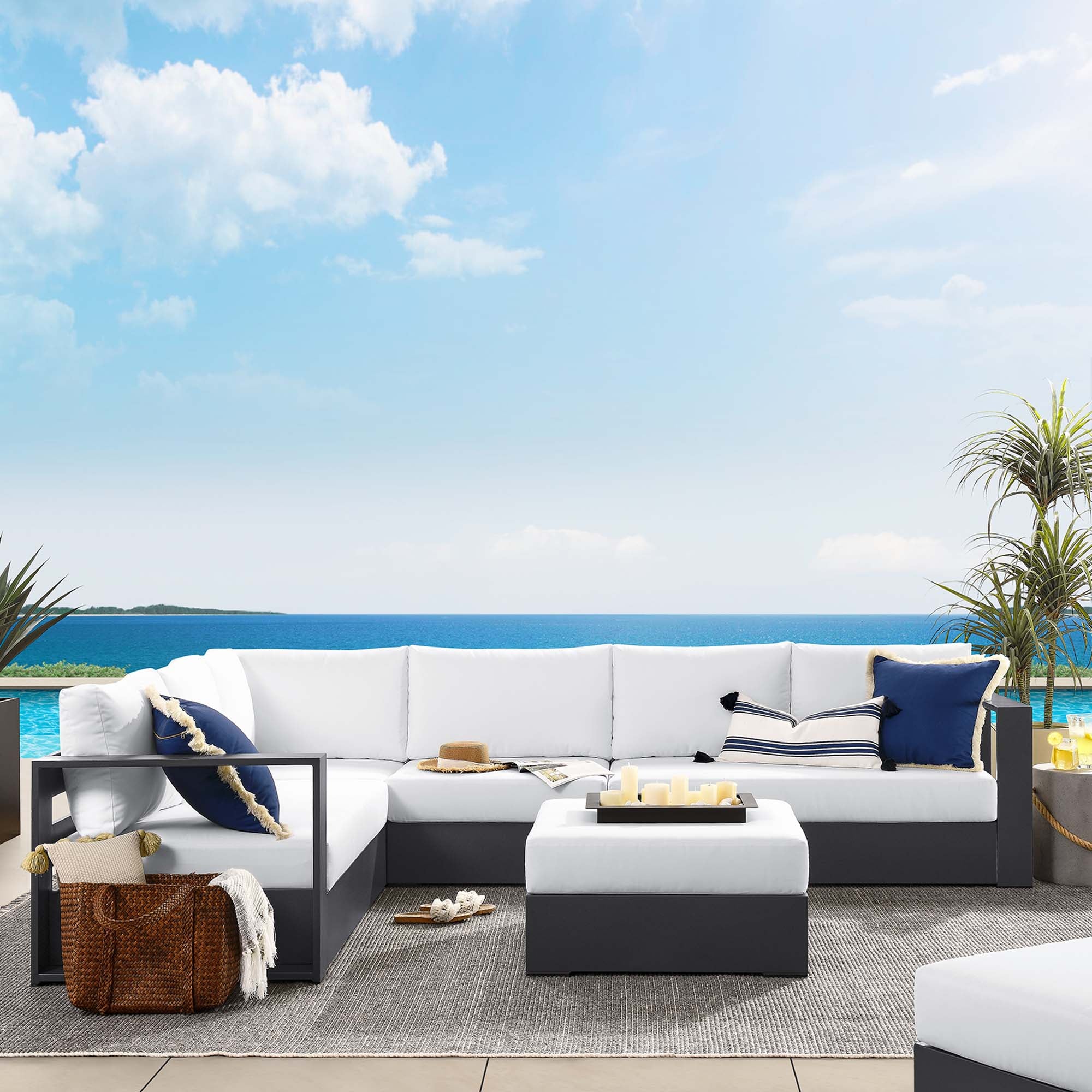 Modway Tahoe 5-Piece Outdoor Patio Powder-Coated Aluminum Sectional Sofa Set