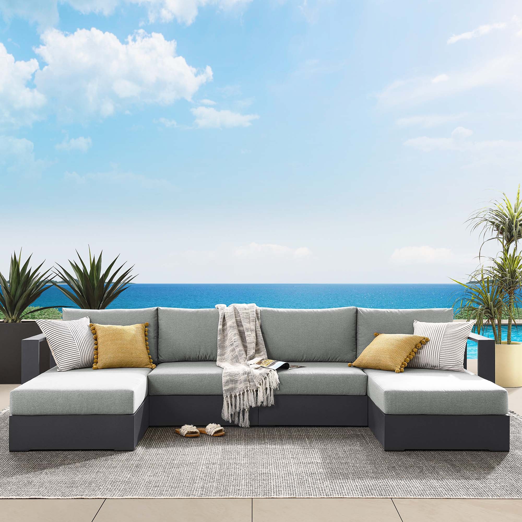 Modway Tahoe 4-Piece Outdoor Patio Powder-Coated Aluminum Sectional Sofa Set