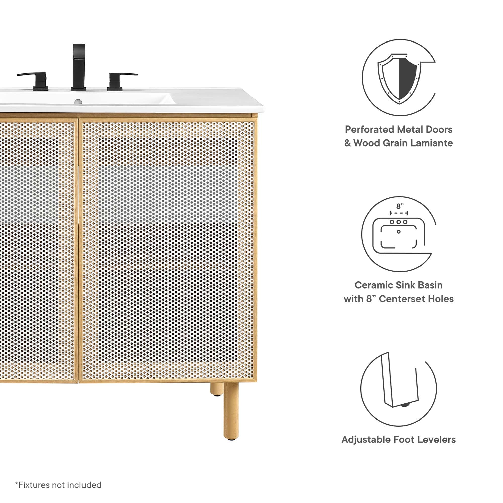 Modway Calla 36" Perforated Metal Bathroom Vanity