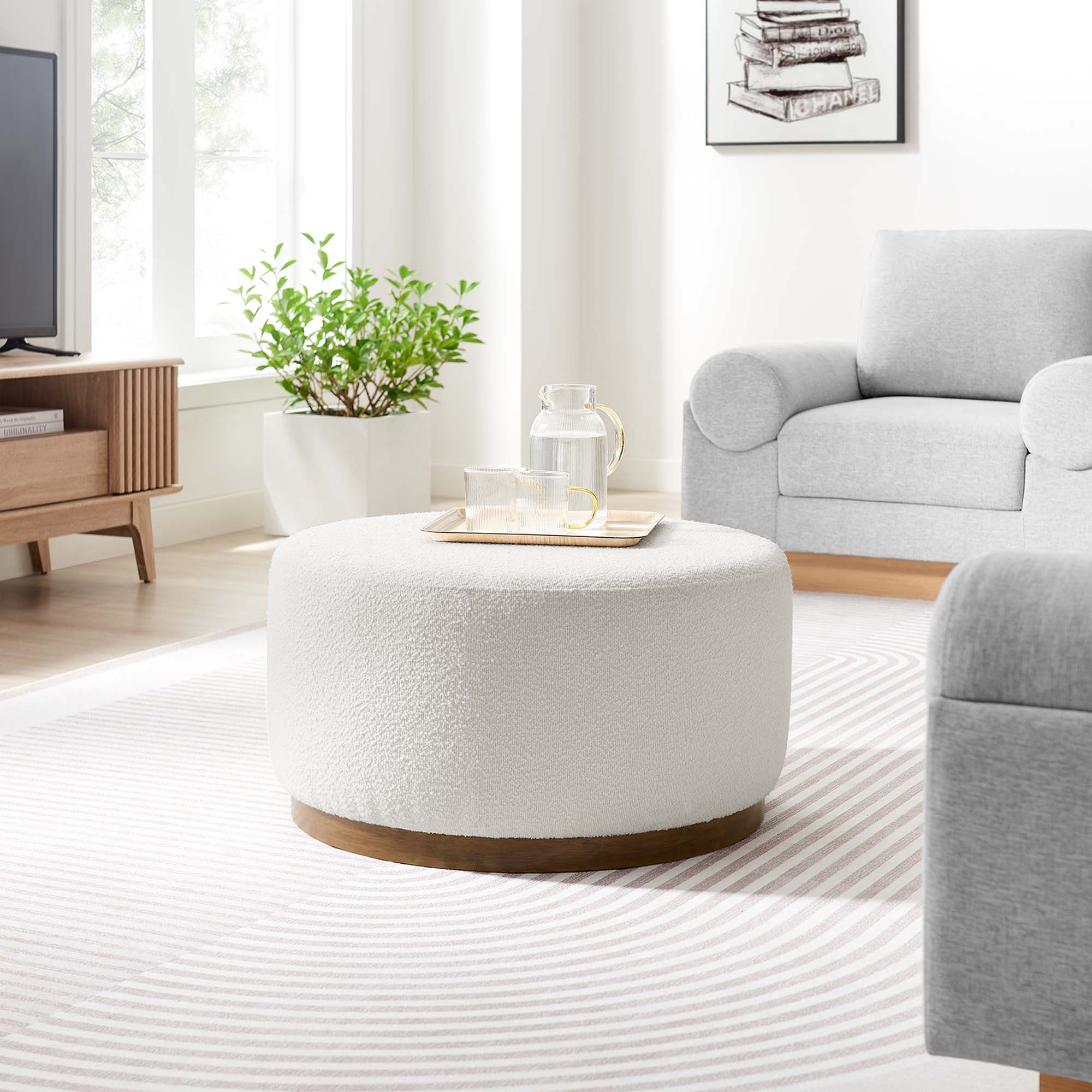 Modway Tilden Large 29" Round Boucle Upholstered Ottoman