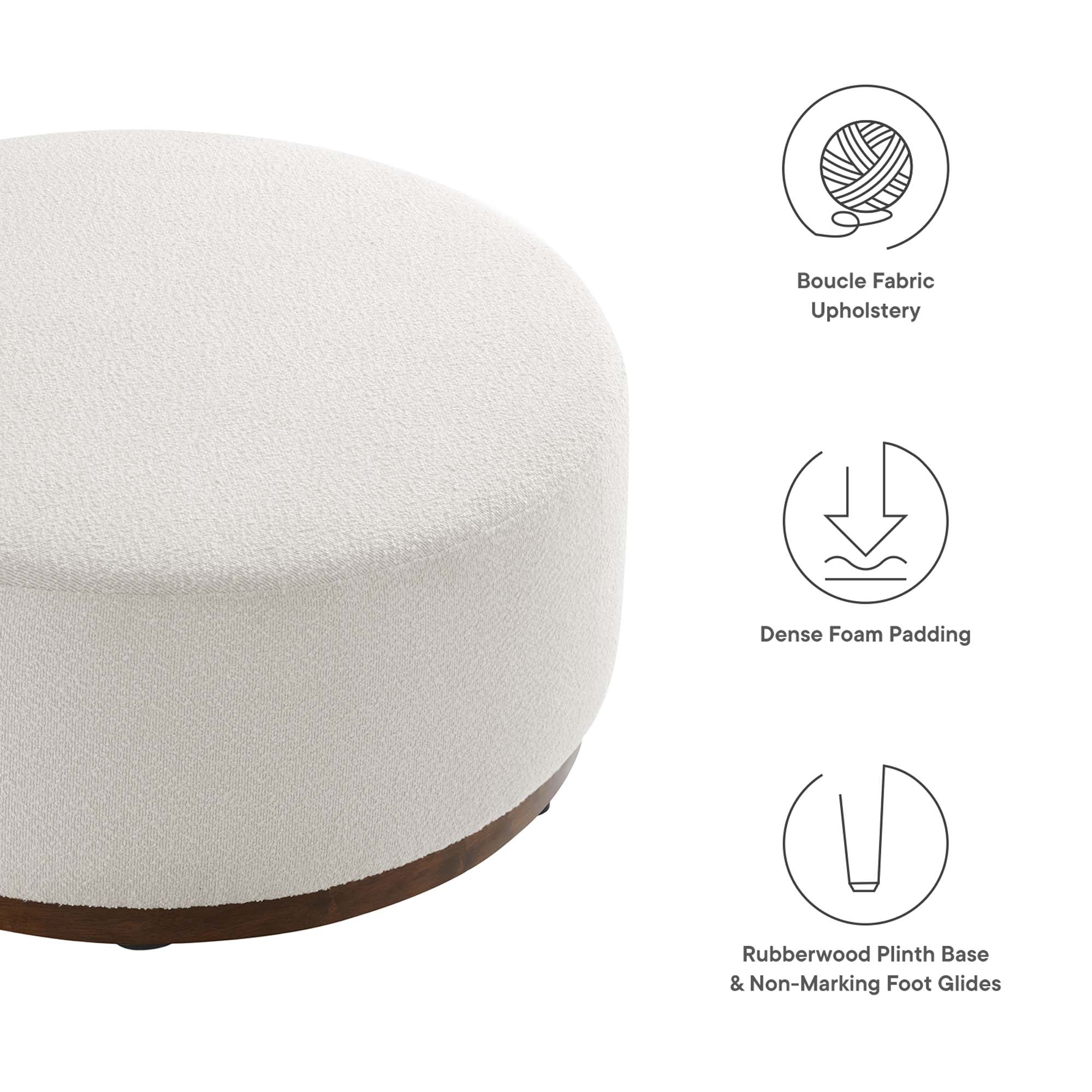 Modway Tilden Large 38" Round Boucle Upholstered Upholstered Ottoman