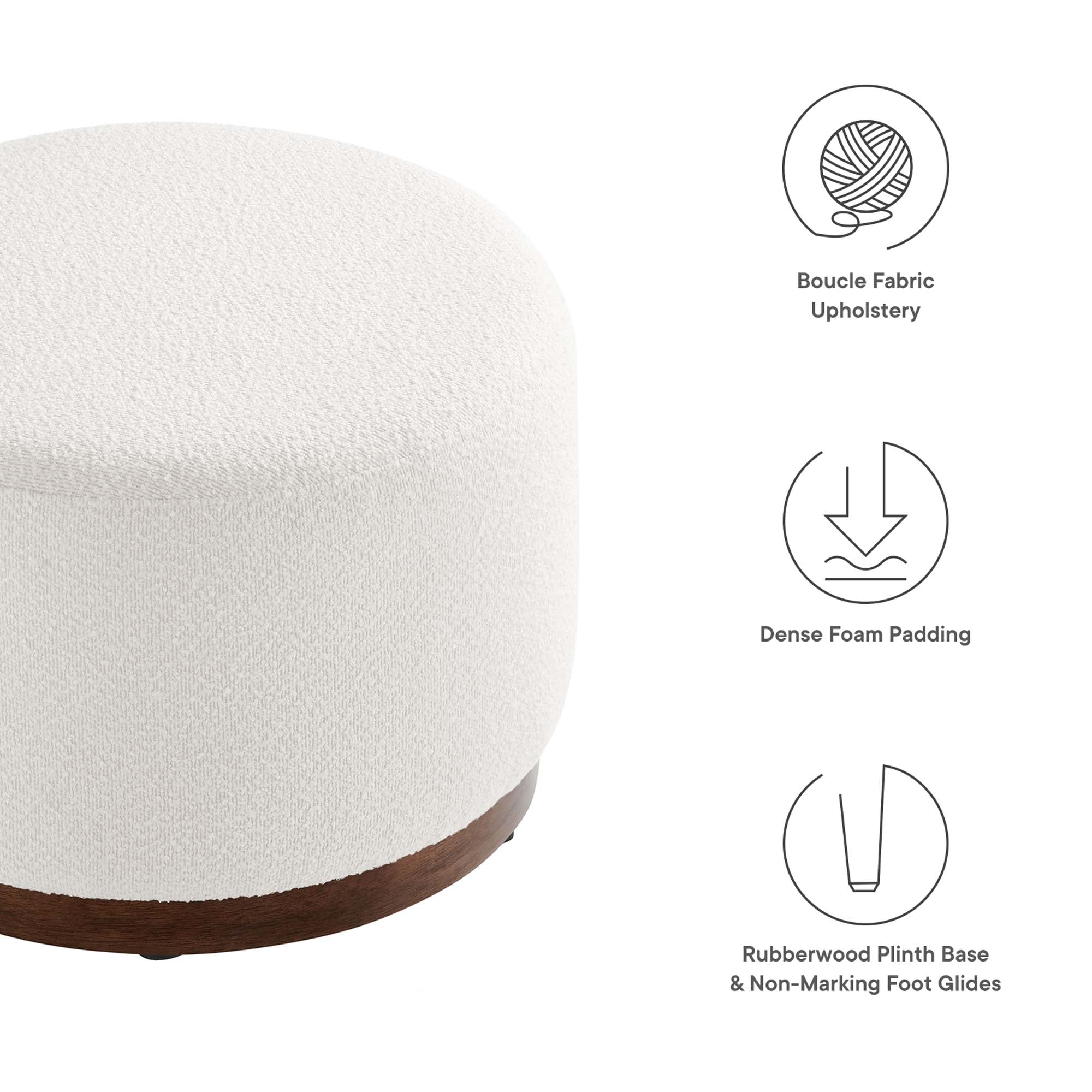 Modway Tilden Large 23" Round Boucle Upholstered Upholstered Ottoman