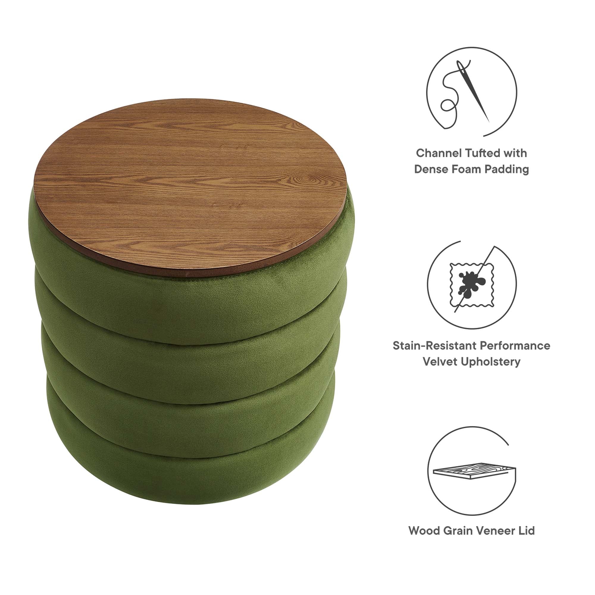 Modway Mezzo Round Performance Velvet Storage Ottoman