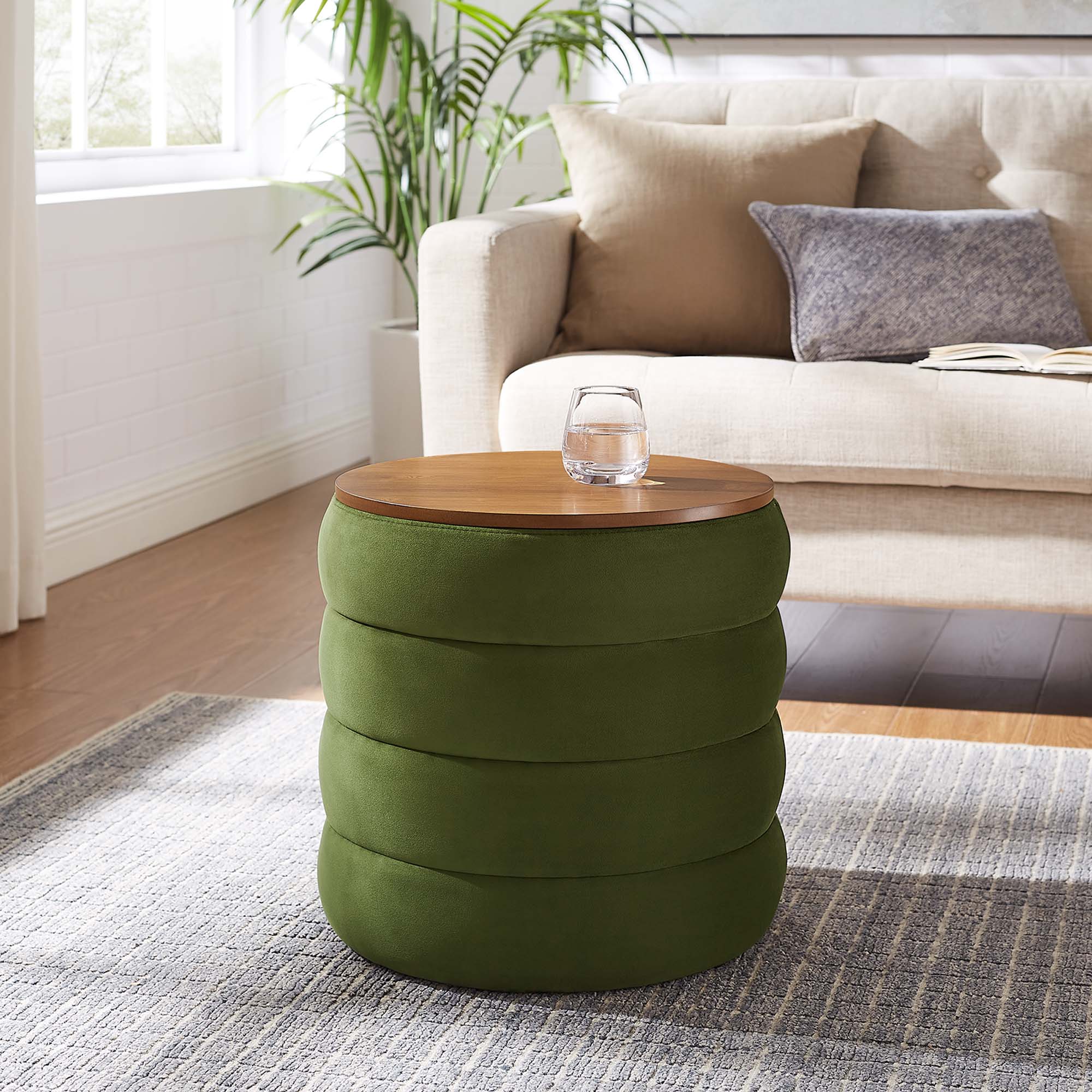 Modway Mezzo Round Performance Velvet Storage Ottoman