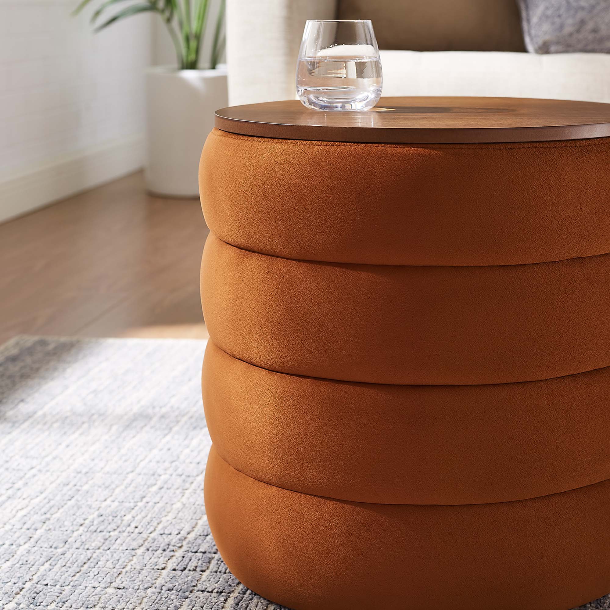 Modway Mezzo Round Performance Velvet Storage Ottoman