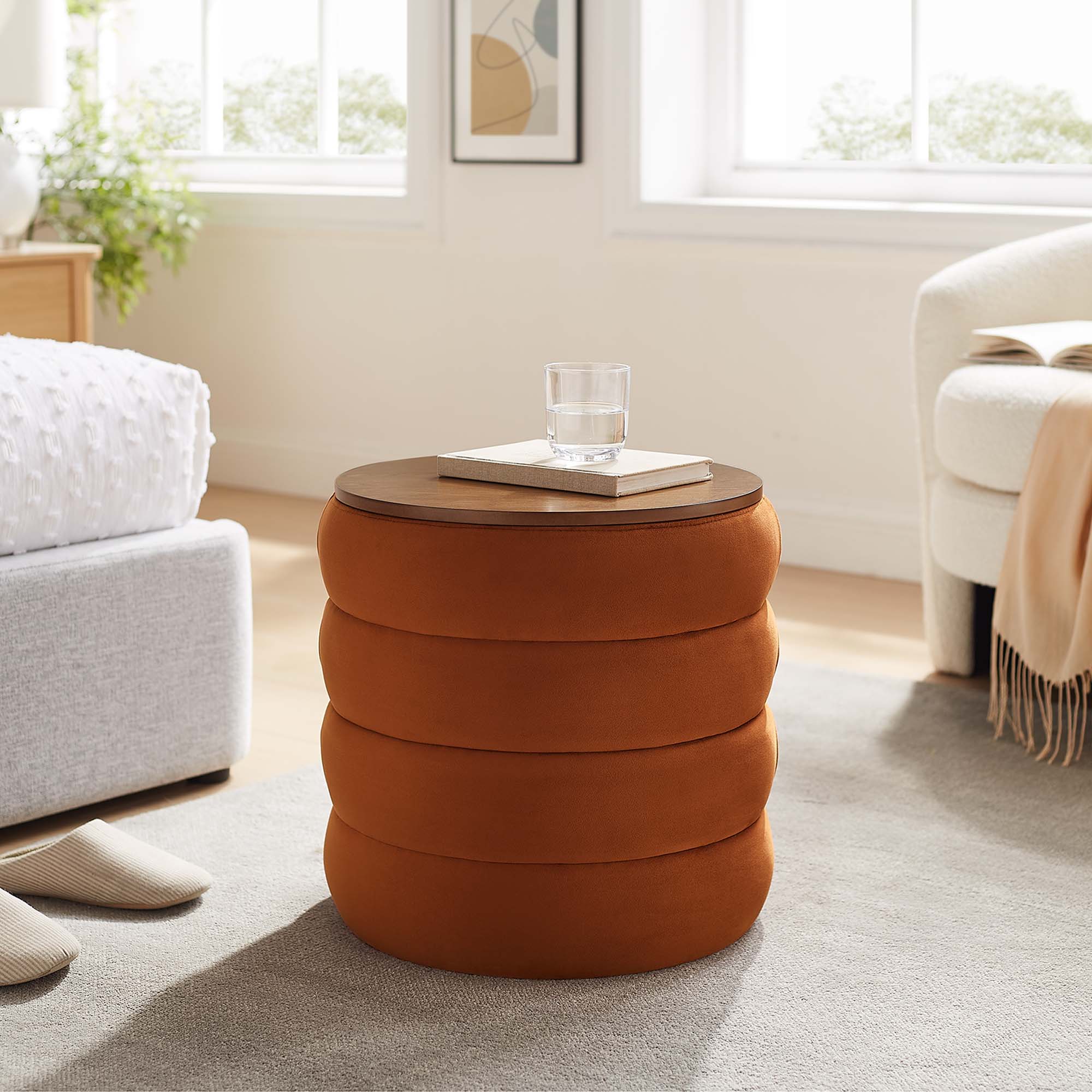 Modway Mezzo Round Performance Velvet Storage Ottoman