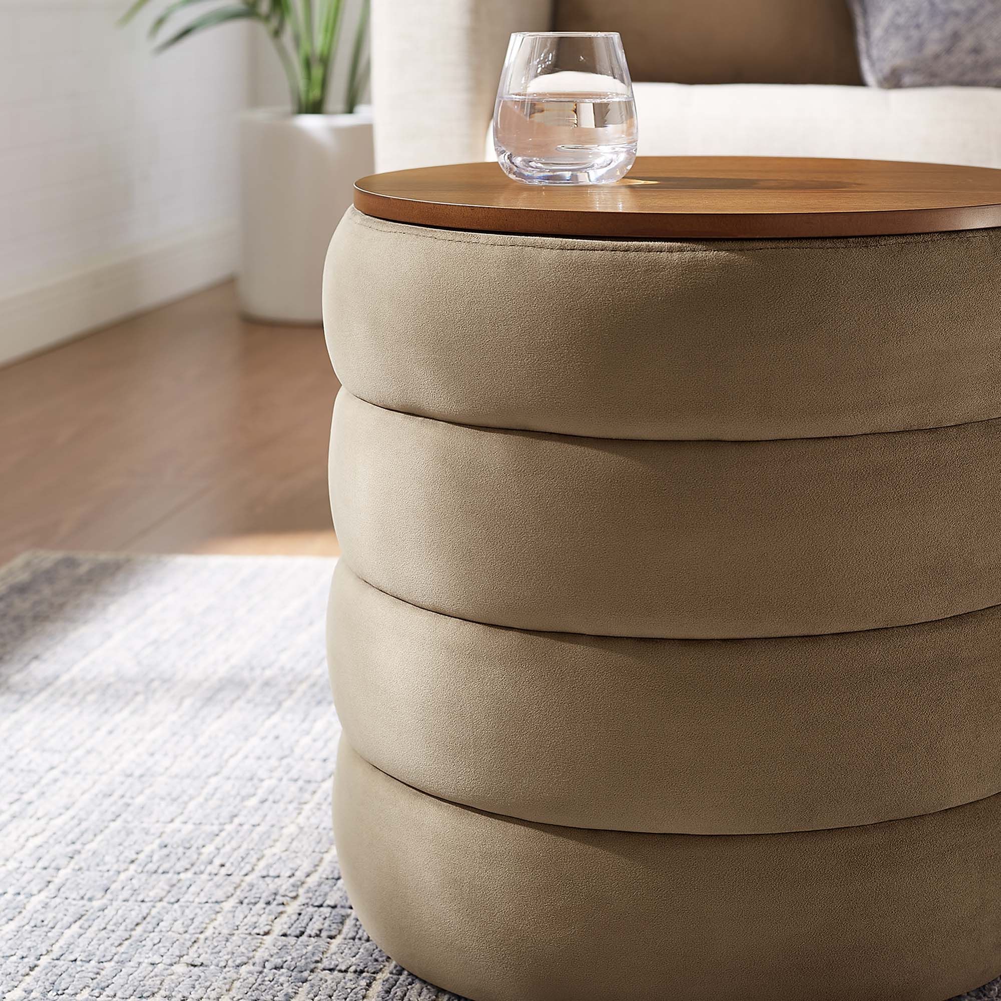 Modway Mezzo Round Performance Velvet Storage Ottoman