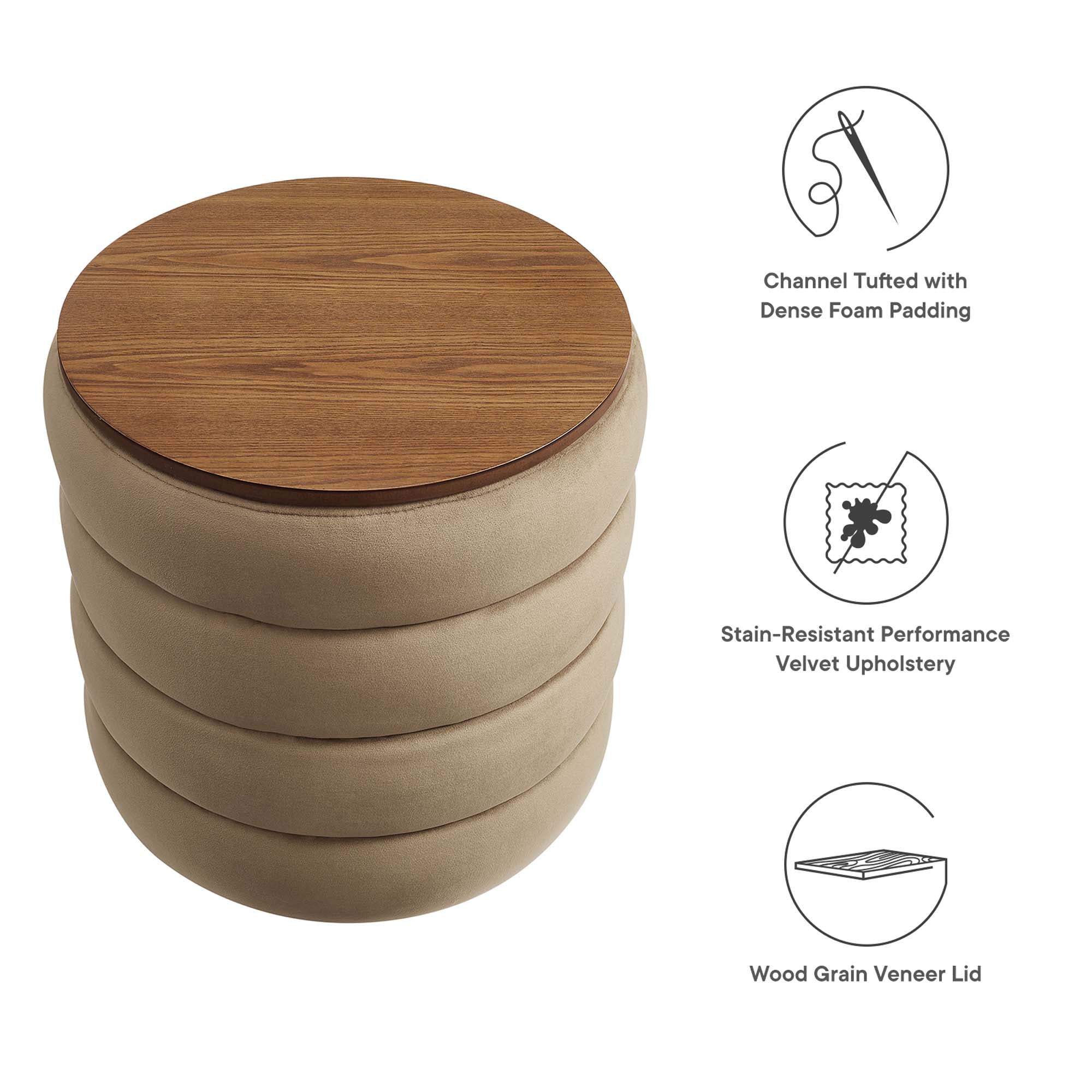 Modway Mezzo Round Performance Velvet Storage Ottoman