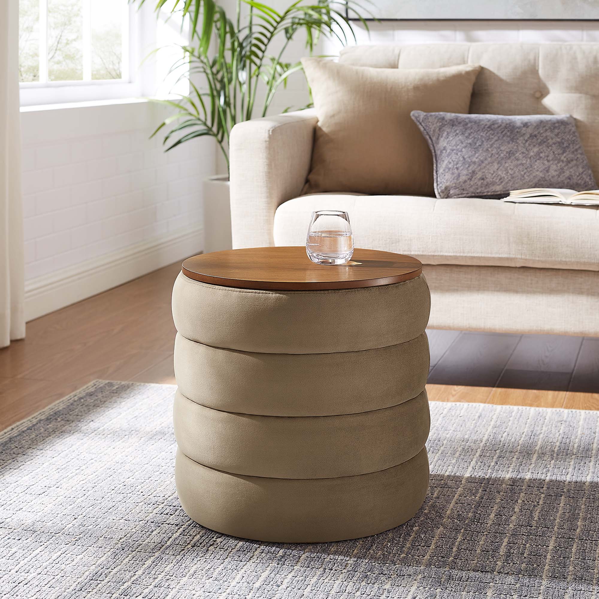 Modway Mezzo Round Performance Velvet Storage Ottoman