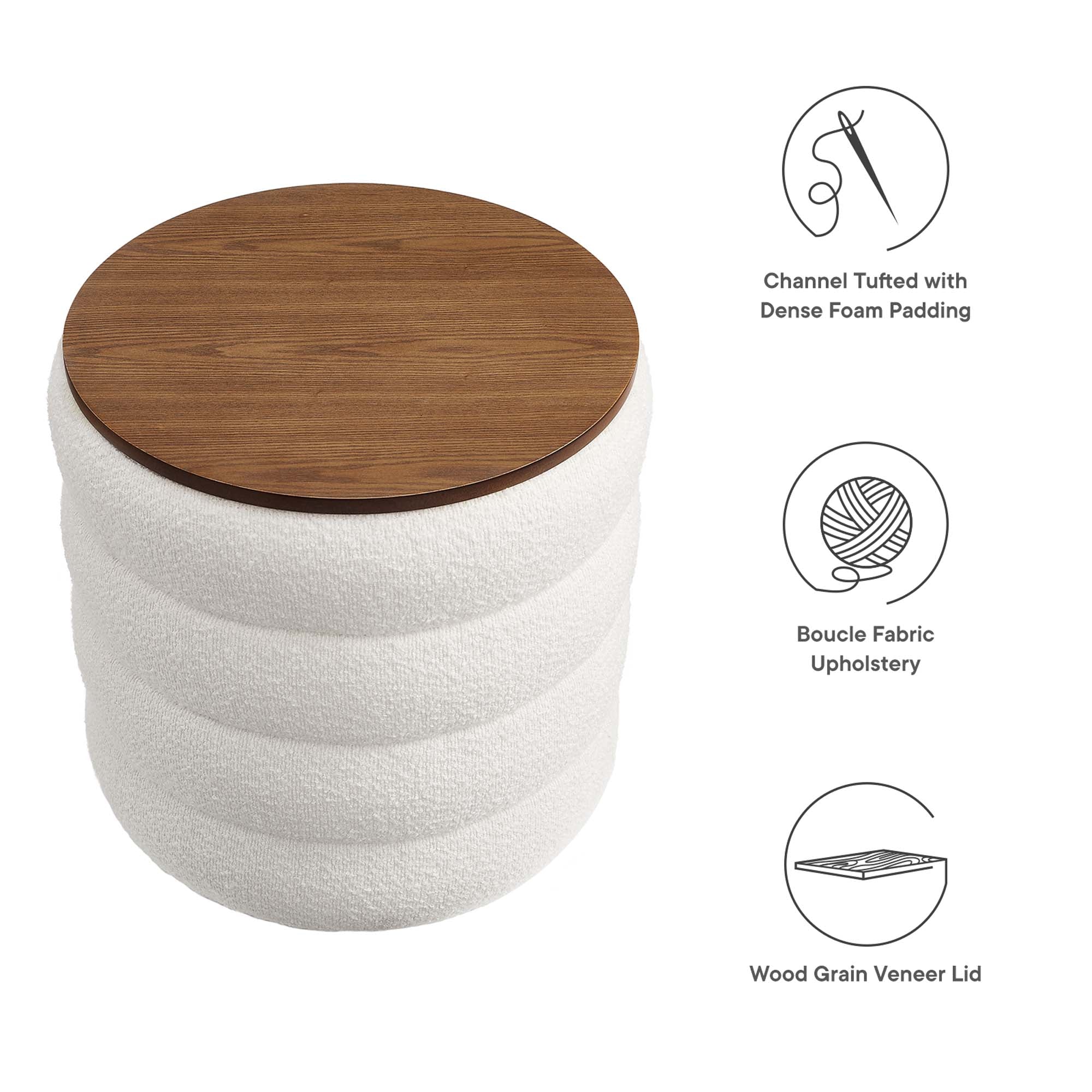 Modway Mezzo Round Boucle Fabric Storage Ottoman