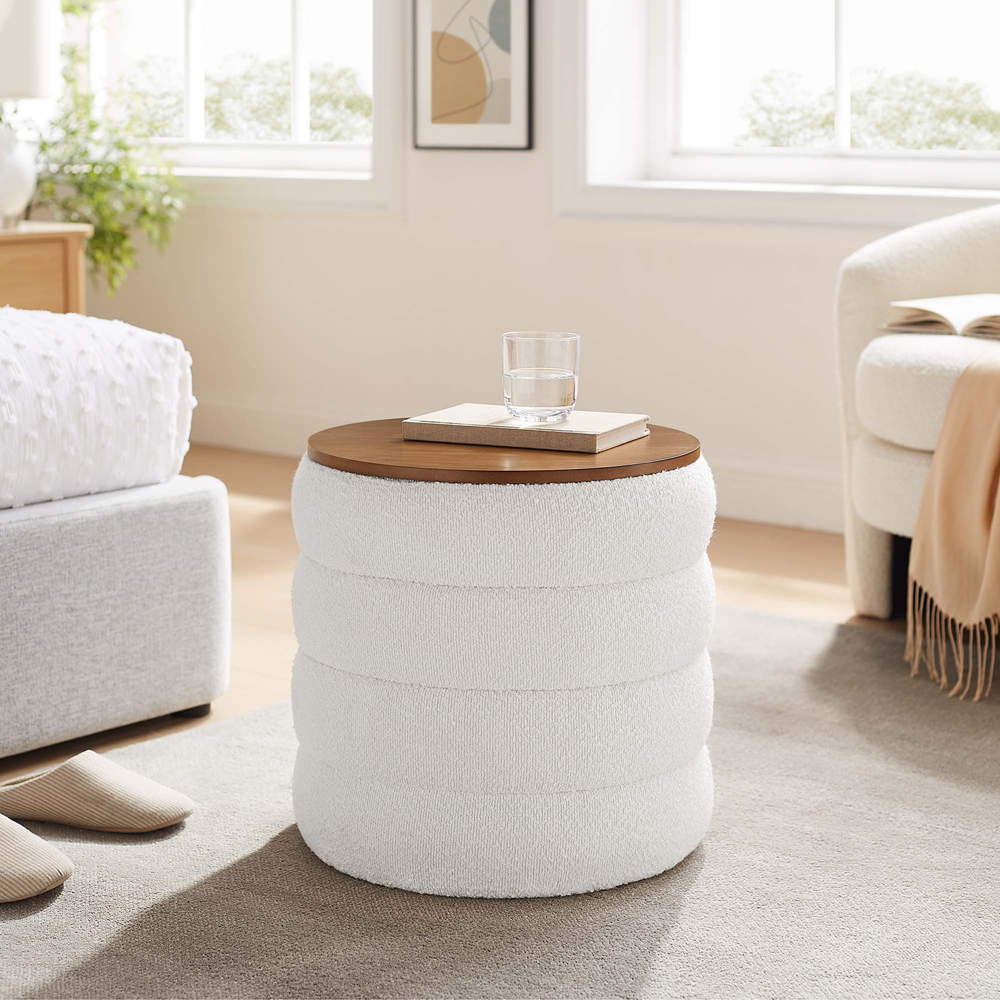 Modway Mezzo Round Boucle Fabric Storage Ottoman