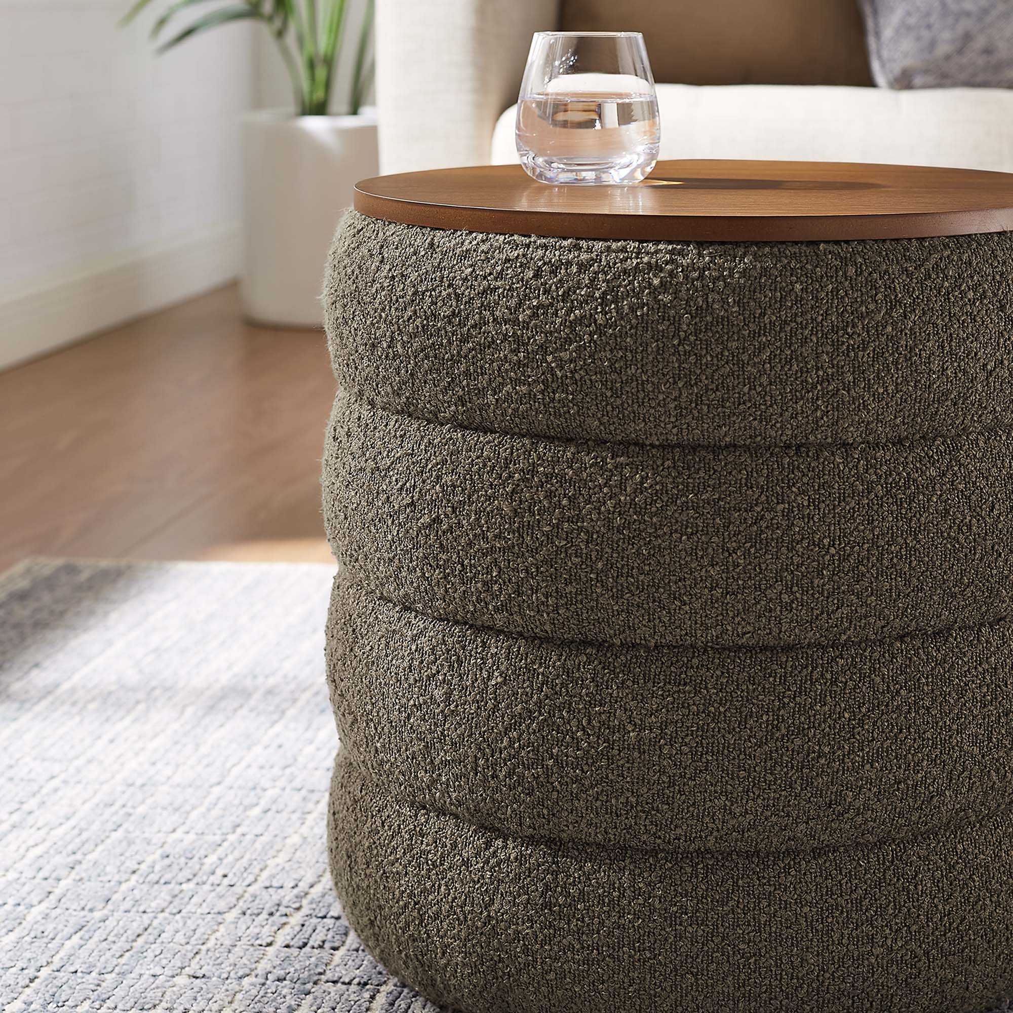 Modway Mezzo Round Boucle Fabric Storage Ottoman