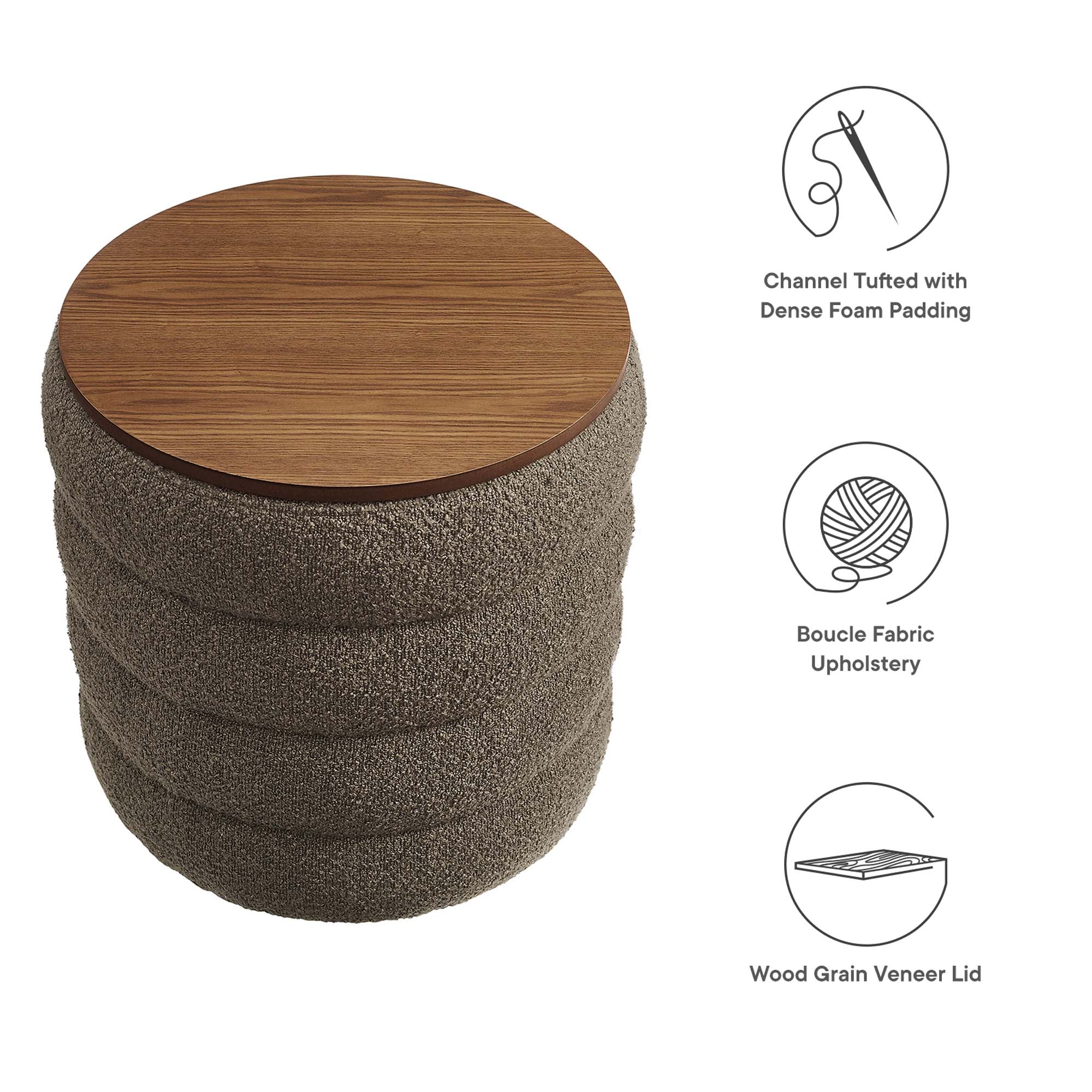 Modway Mezzo Round Boucle Fabric Storage Ottoman