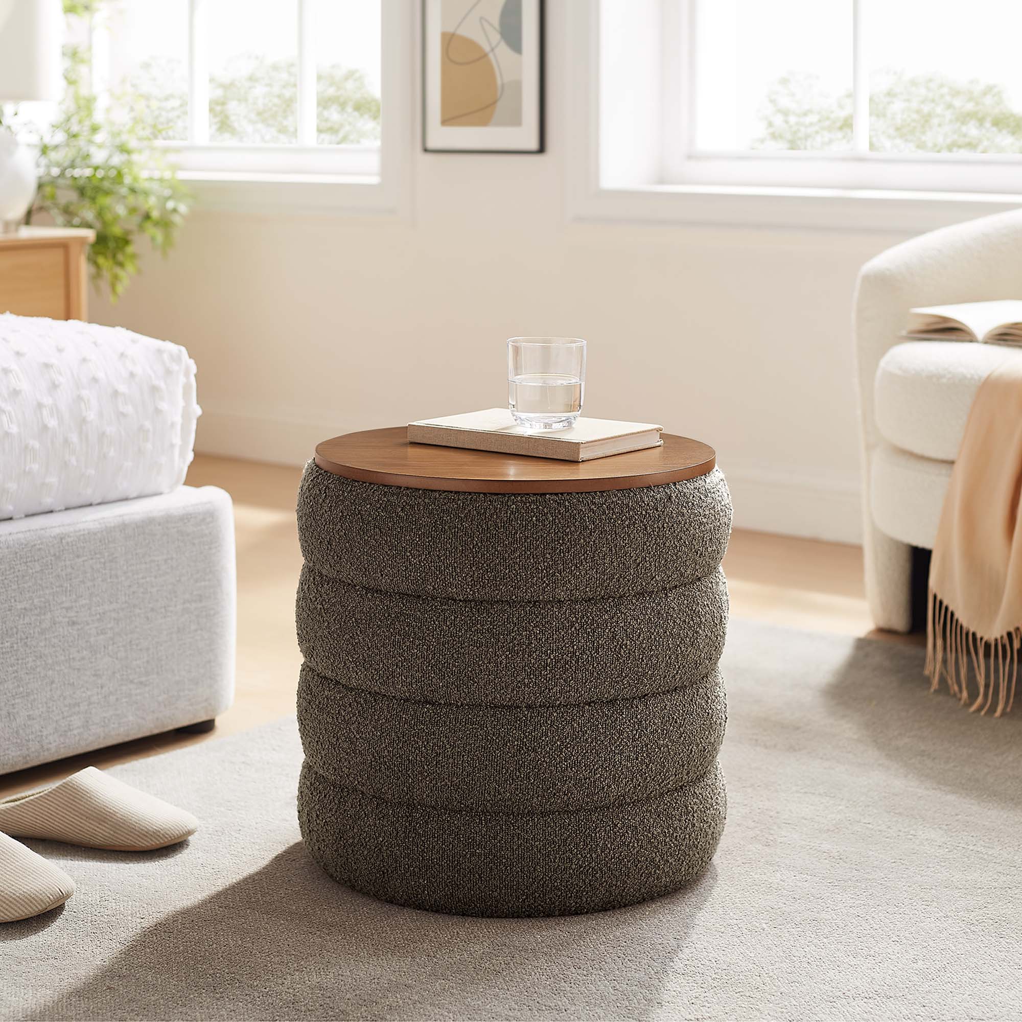 Modway Mezzo Round Boucle Fabric Storage Ottoman