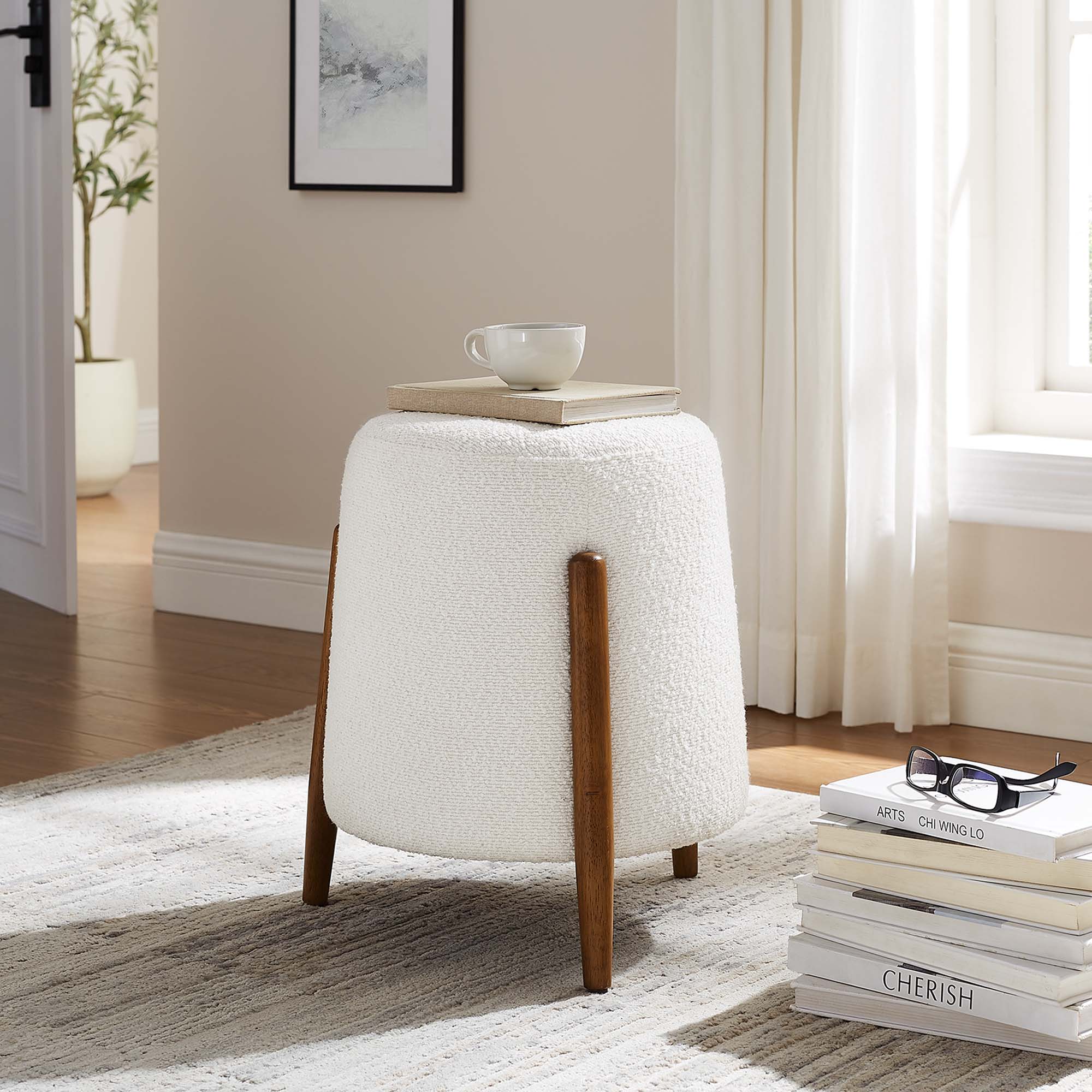 Modway Riven Upholstered Boucle Fabric Ottoman