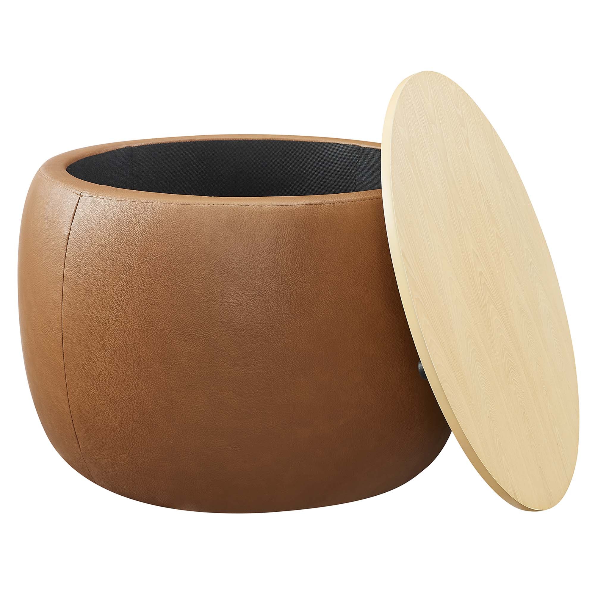 Modway Perla Round Vegan Leather Storage Ottoman