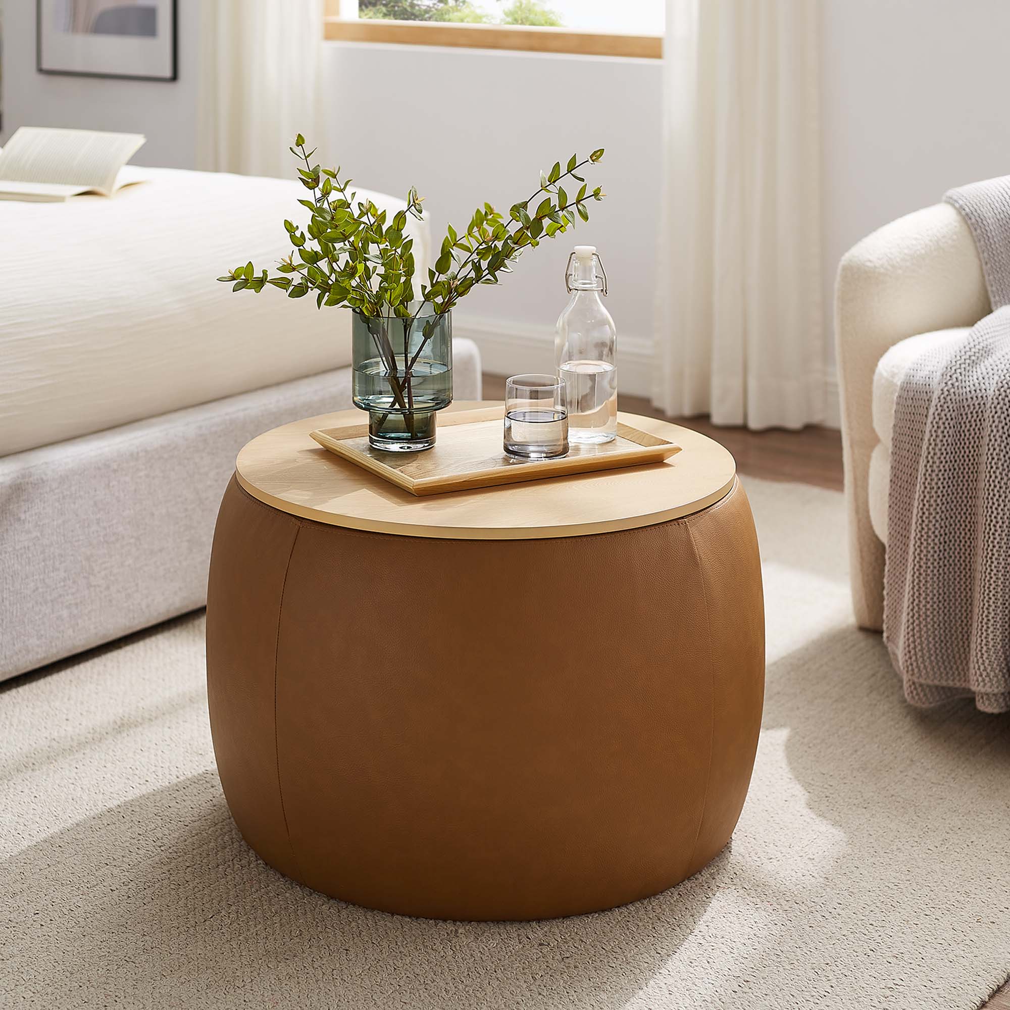 Modway Perla Round Vegan Leather Storage Ottoman