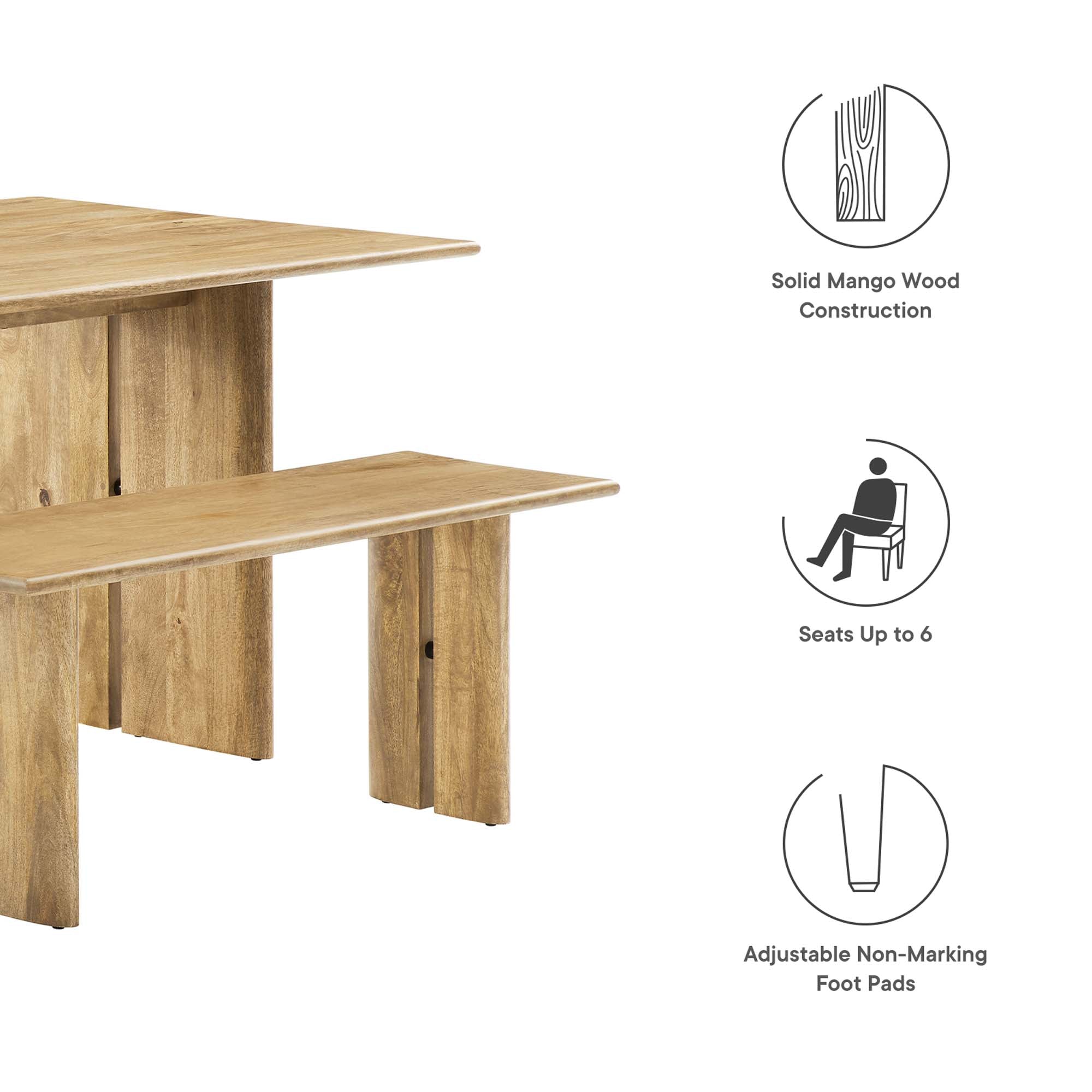 Modway Amistad 60" Wood Dining Table and Bench Set