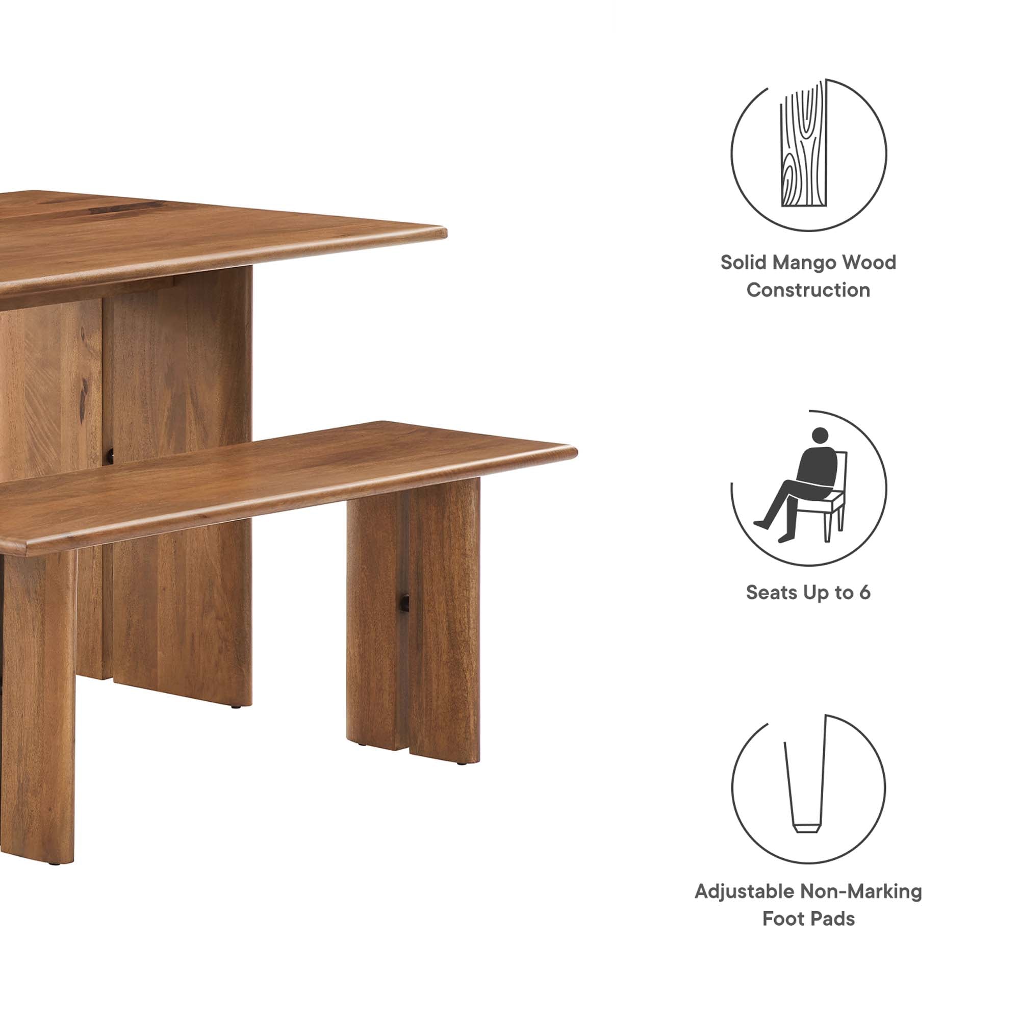 Modway Amistad 60" Wood Dining Table and Bench Set