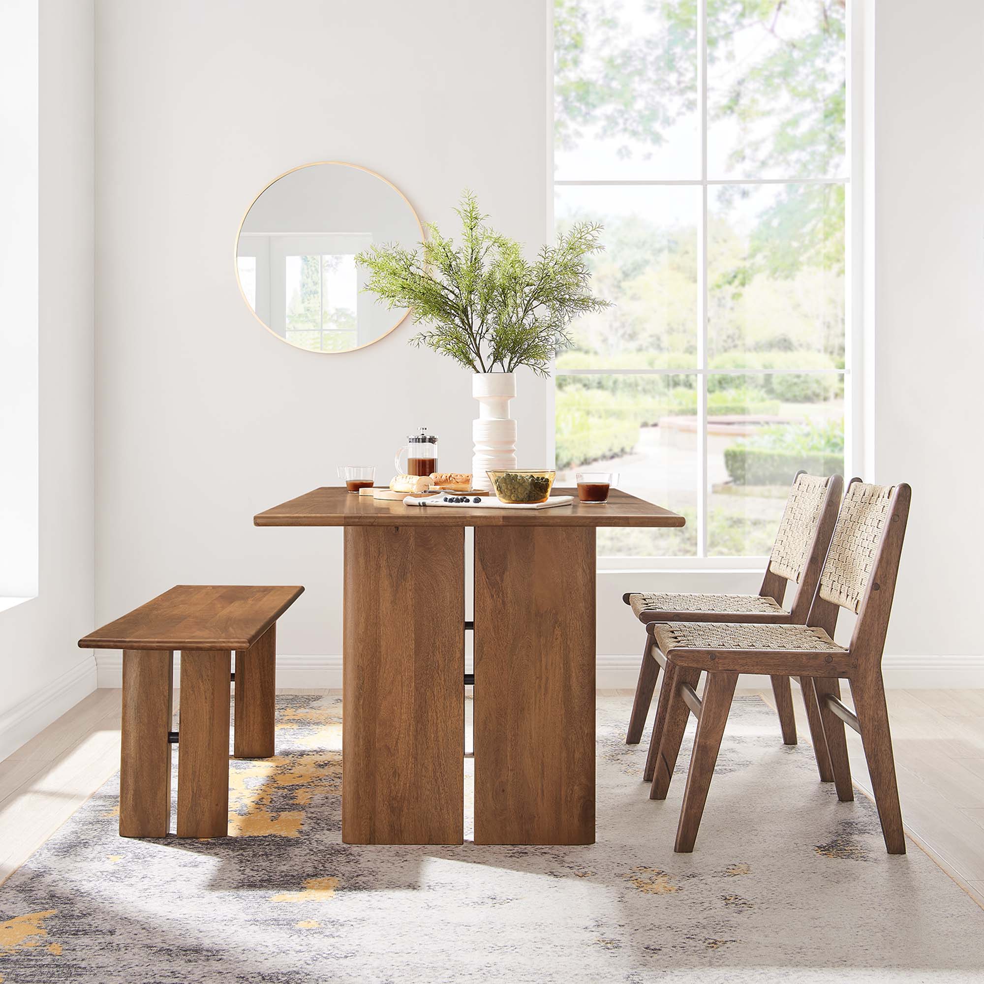 Modway Amistad 60" Wood Dining Table and Bench Set