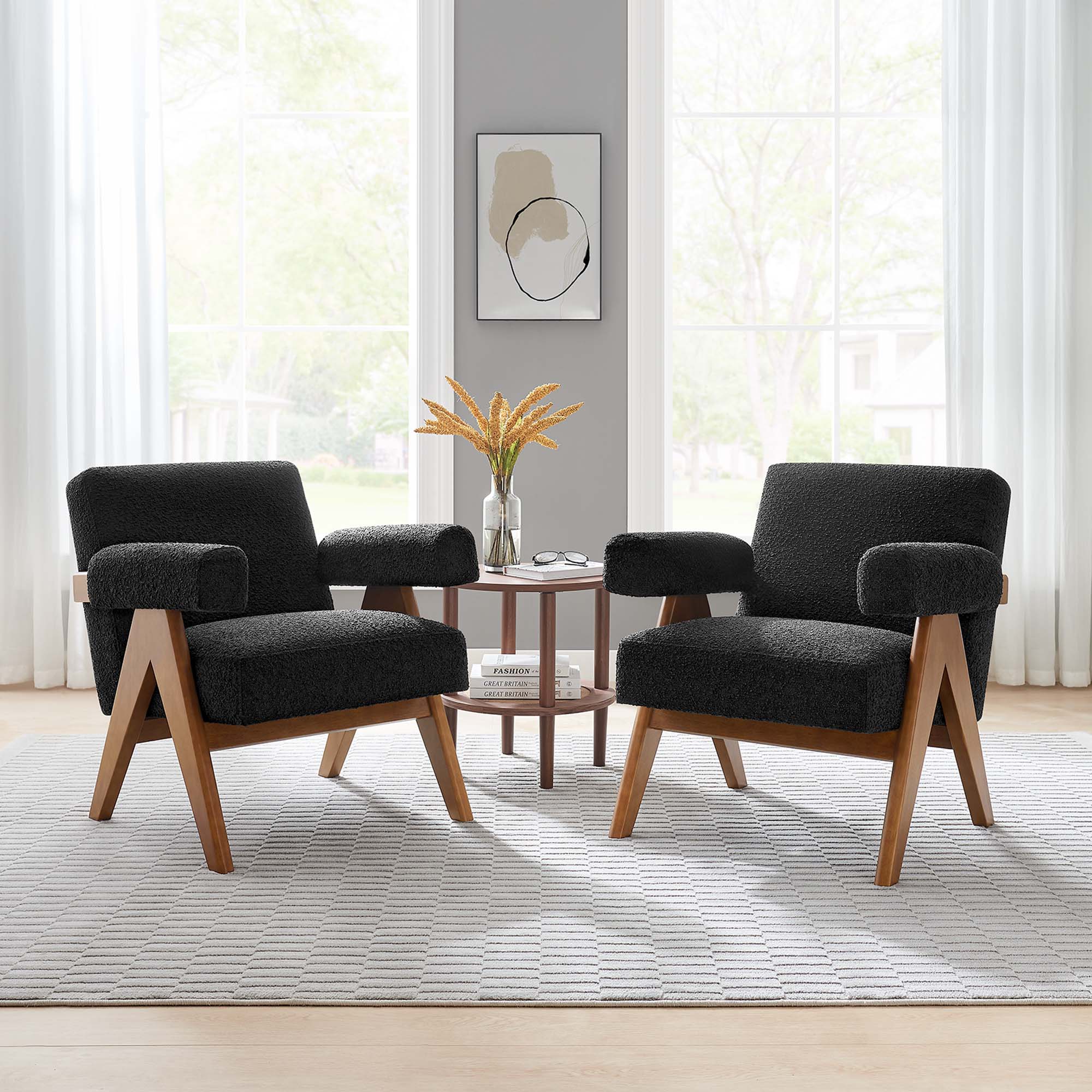 Modway Lyra Boucle Fabric Armchair Set of 2