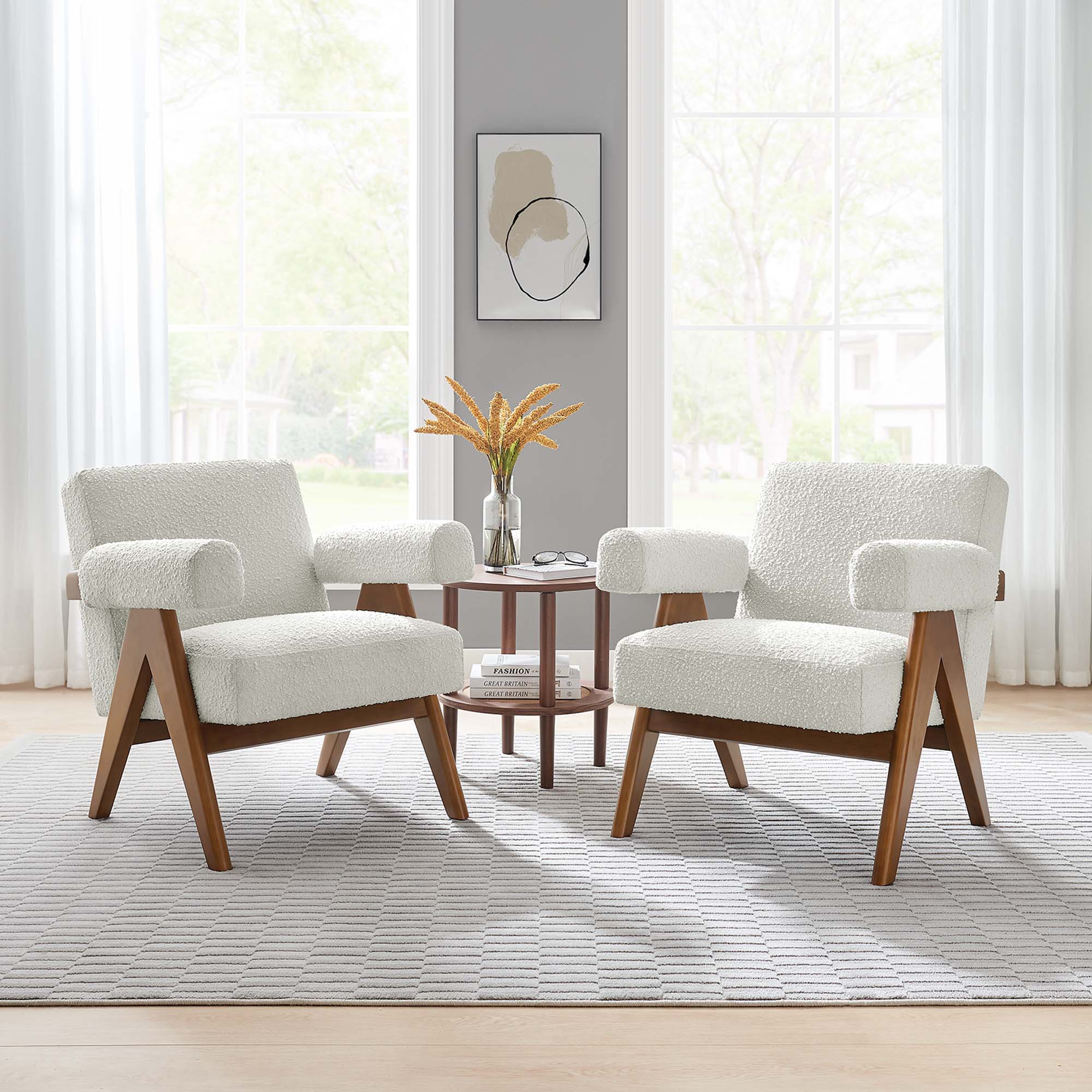 Modway Lyra Boucle Fabric Armchair Set of 2