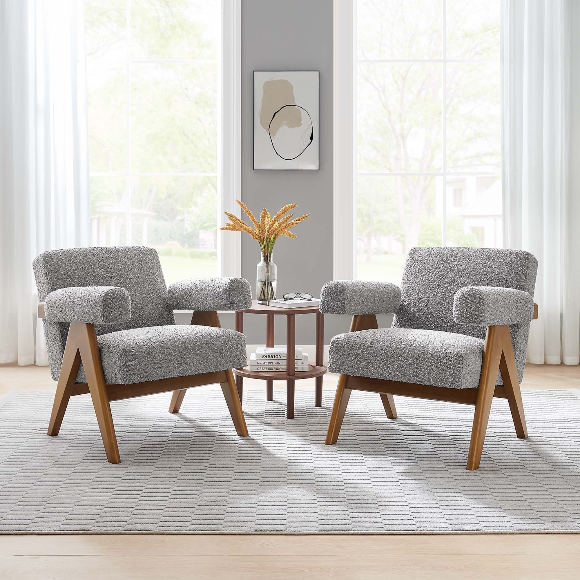 Modway Lyra Boucle Fabric Armchair Set of 2