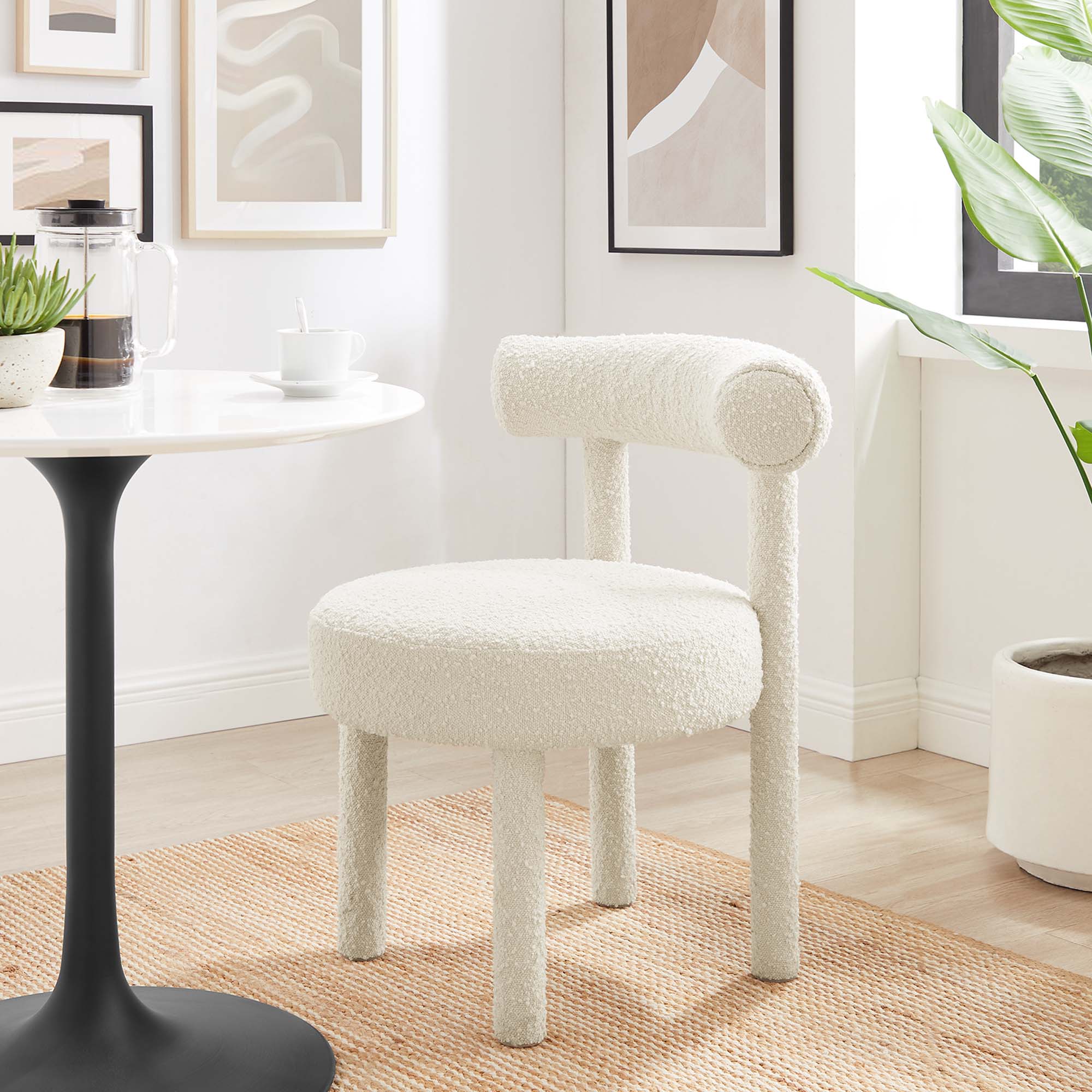 Modway Toulouse Boucle Fabric Dining Chair Set of 2