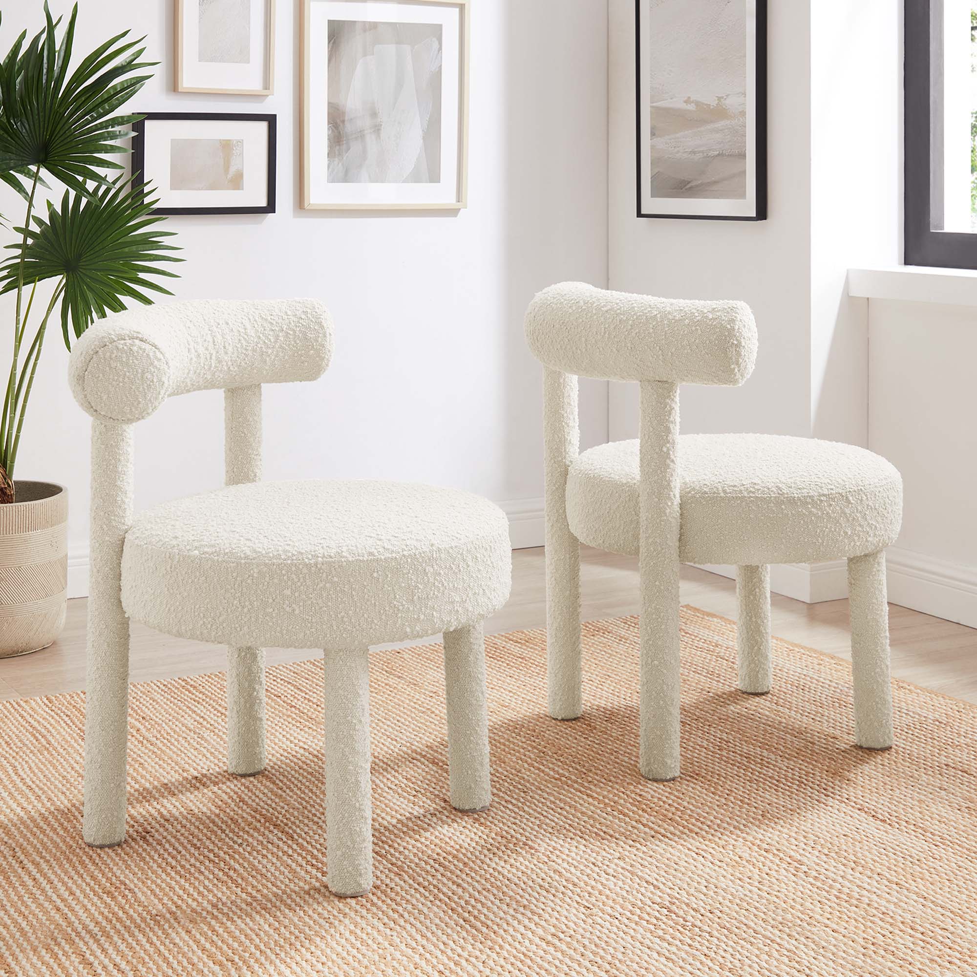 Modway Toulouse Boucle Fabric Dining Chair Set of 2