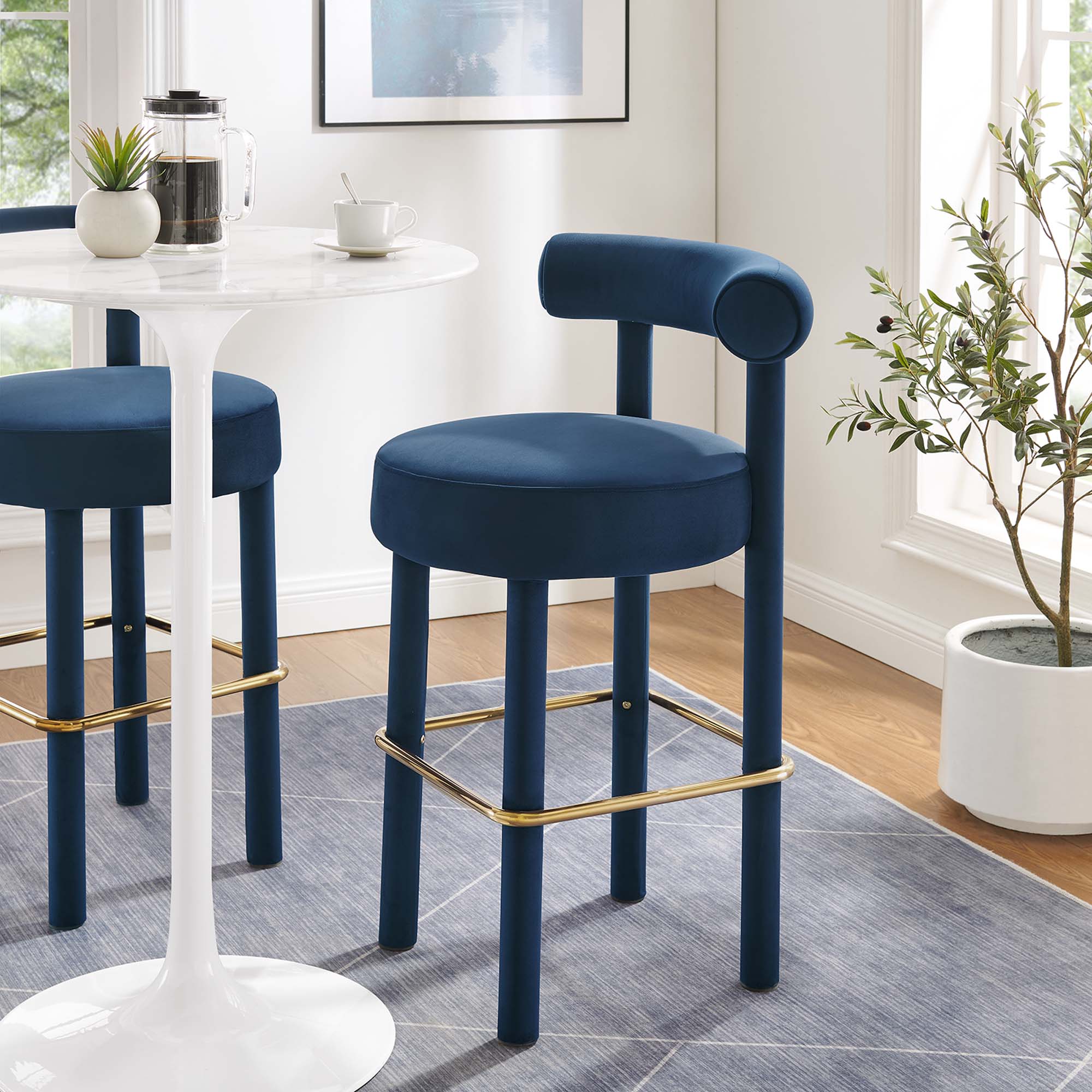 Modway Toulouse Performance Velvet Bar Stool Set of 2