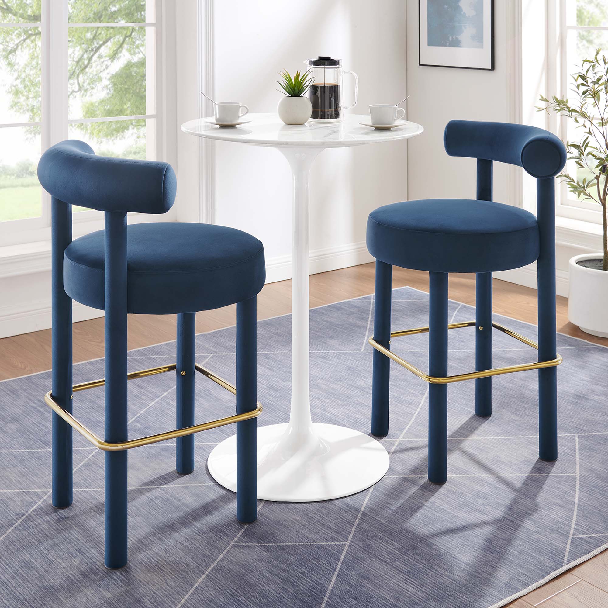 Modway Toulouse Performance Velvet Bar Stool Set of 2