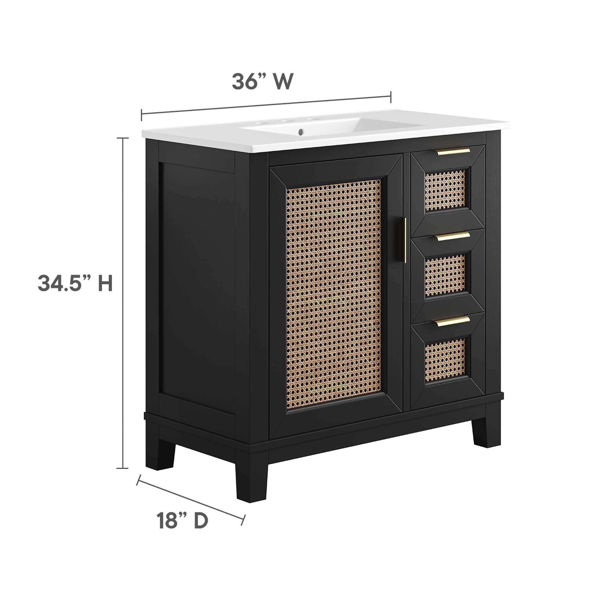 Modway Dixie 36” Solid Wood Bathroom Vanity Cabinet