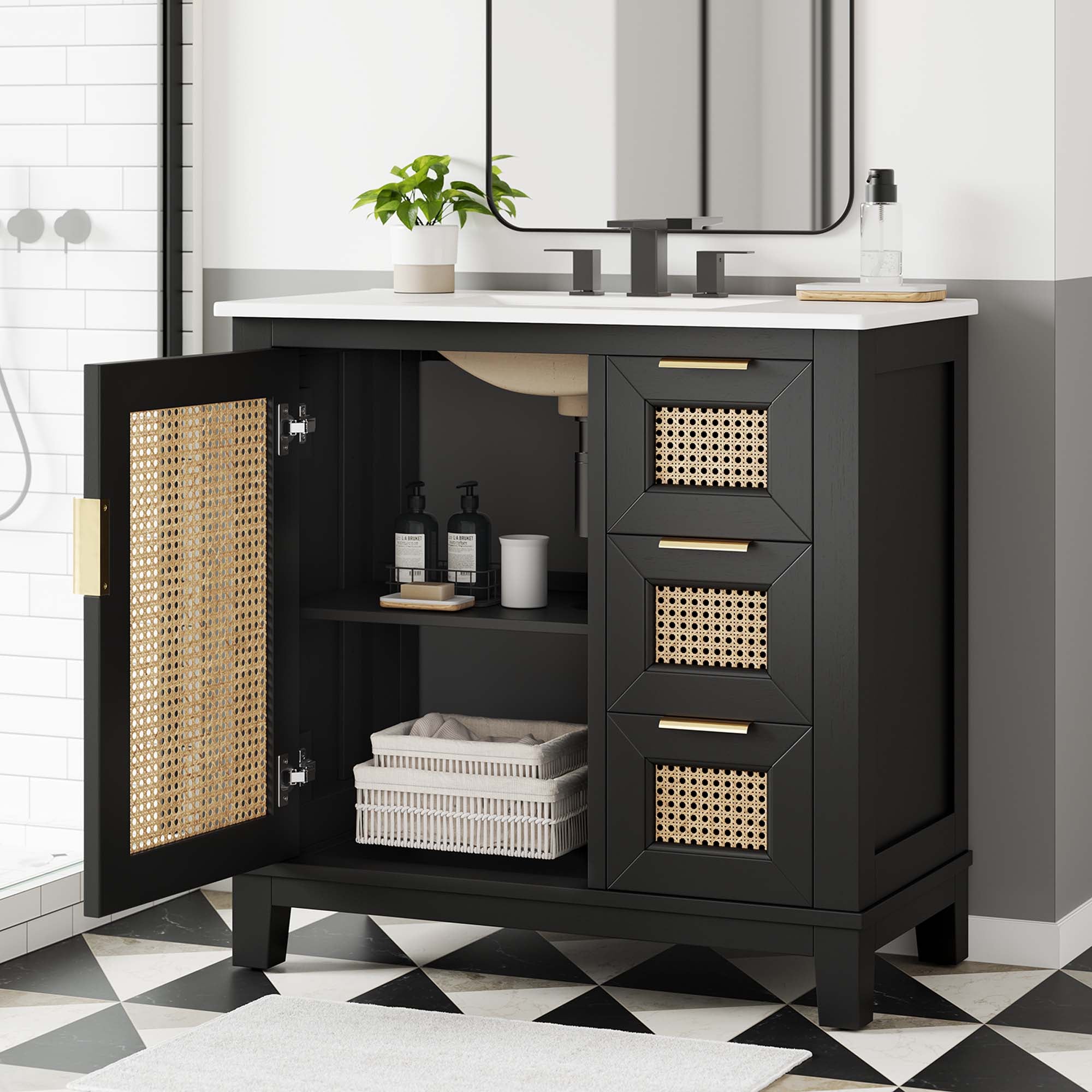 Modway Dixie 36” Solid Wood Bathroom Vanity Cabinet