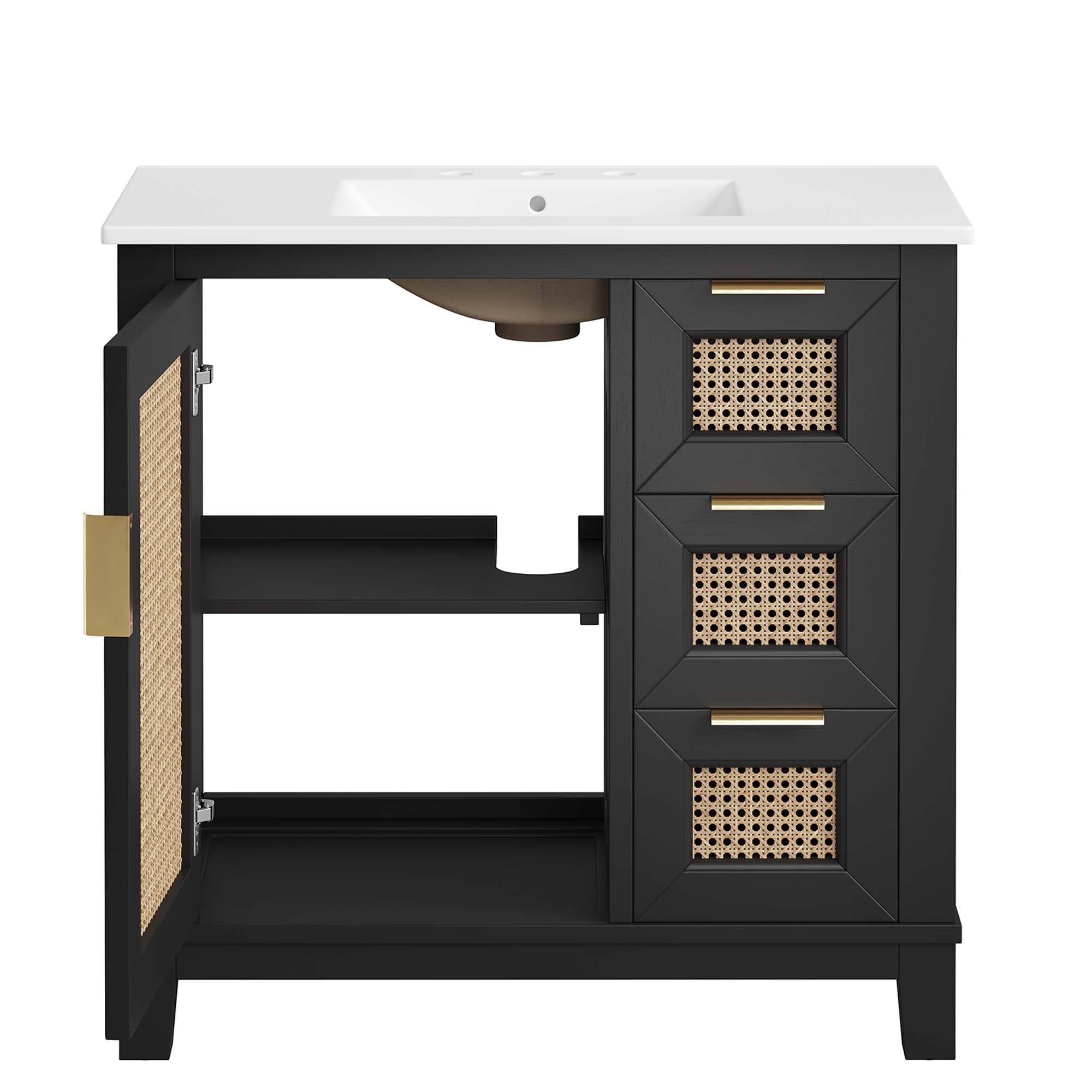 Modway Dixie 36” Solid Wood Bathroom Vanity Cabinet