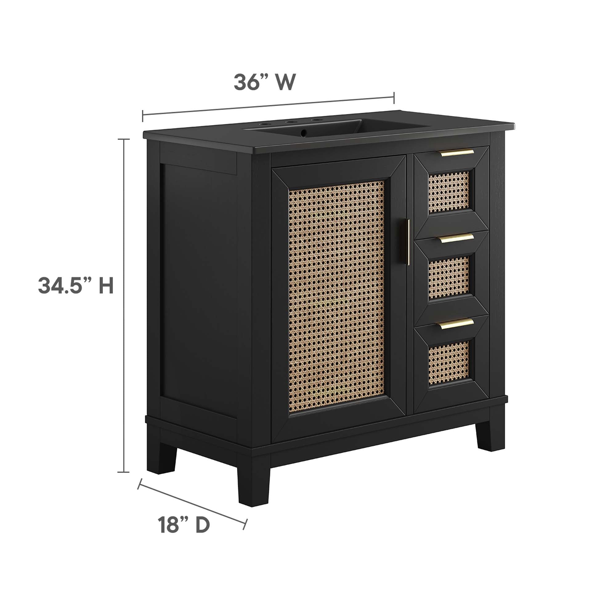 Modway Dixie 36” Solid Wood Bathroom Vanity Cabinet