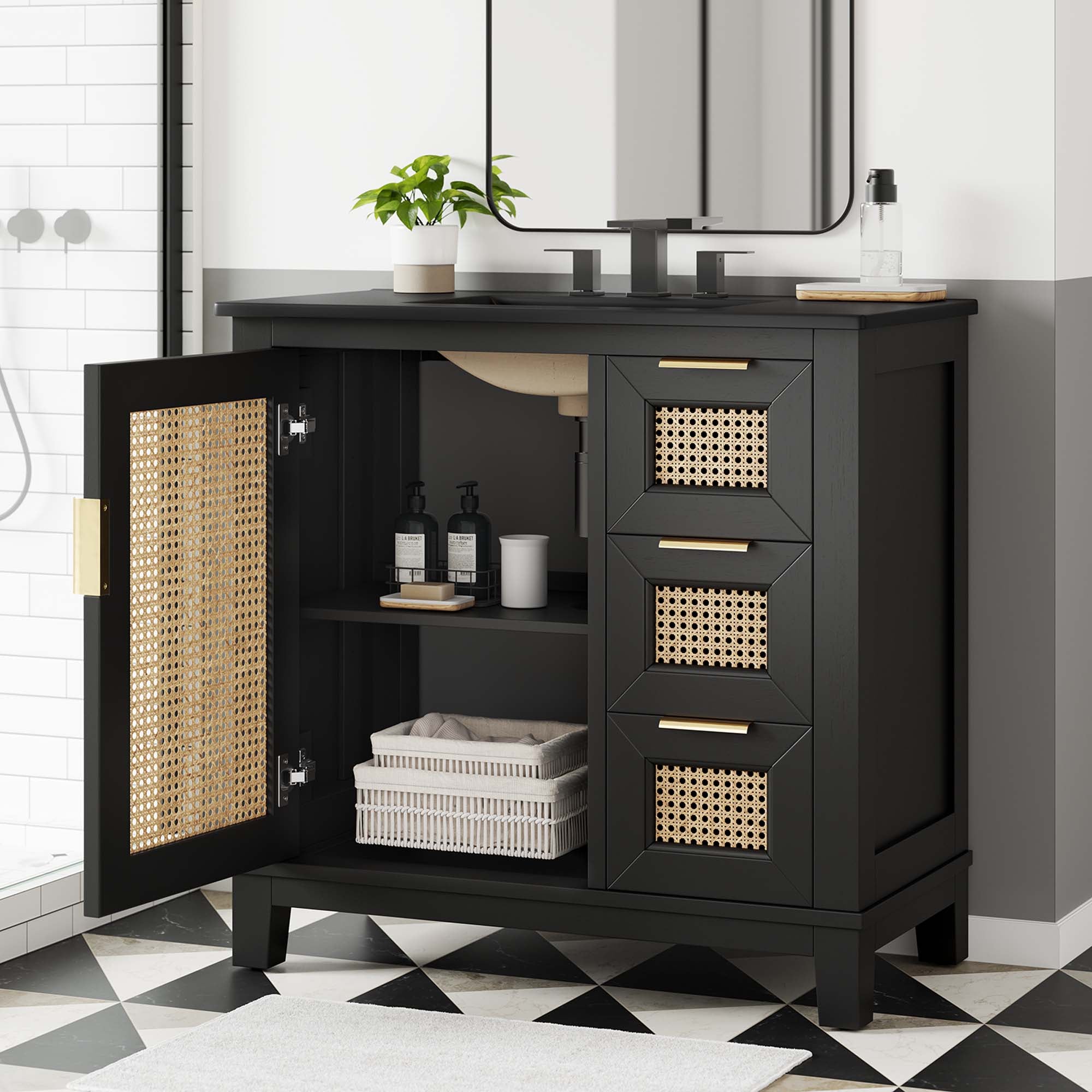 Modway Dixie 36” Solid Wood Bathroom Vanity Cabinet
