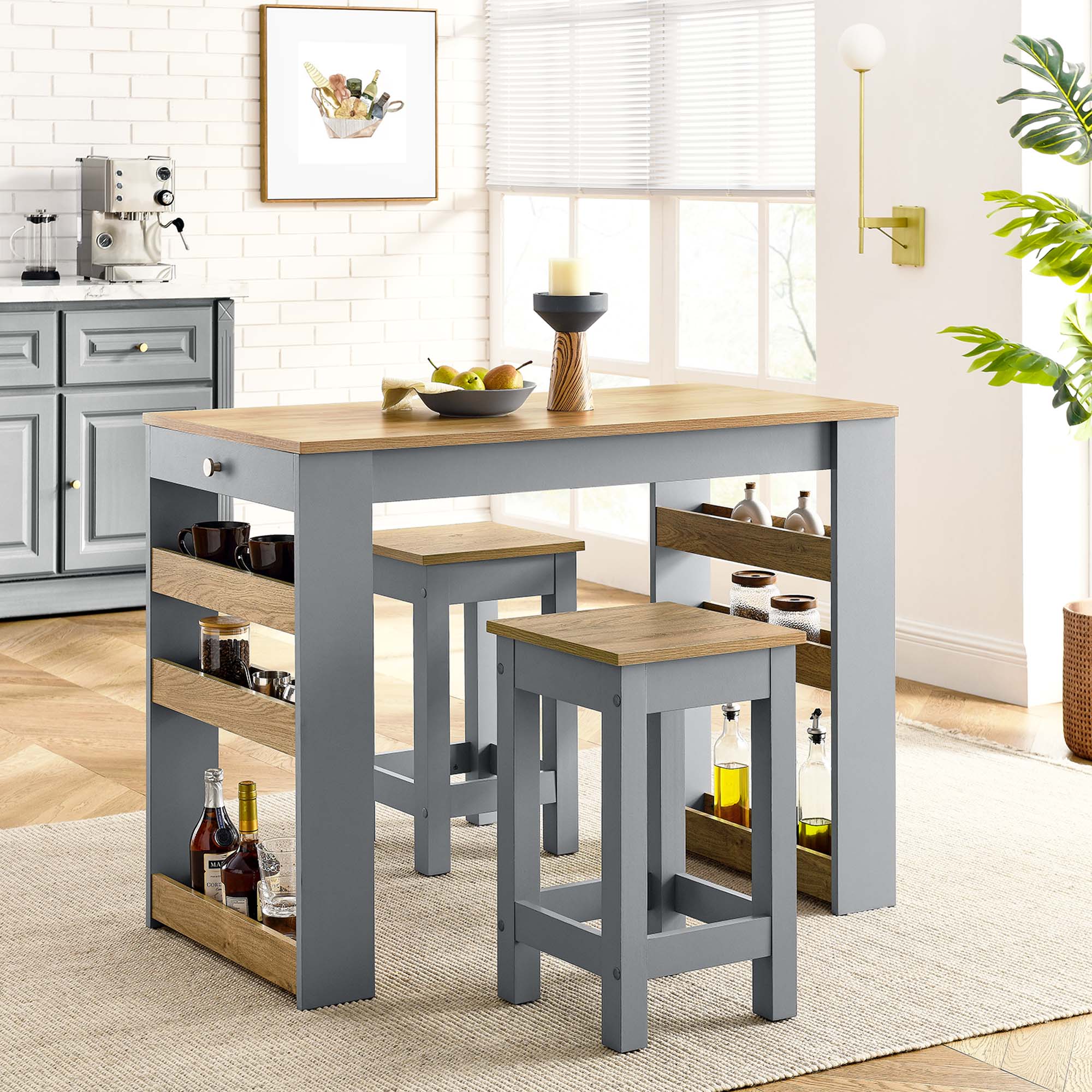 Modway Galley 3-Piece Kitchen Island and Stool Set
