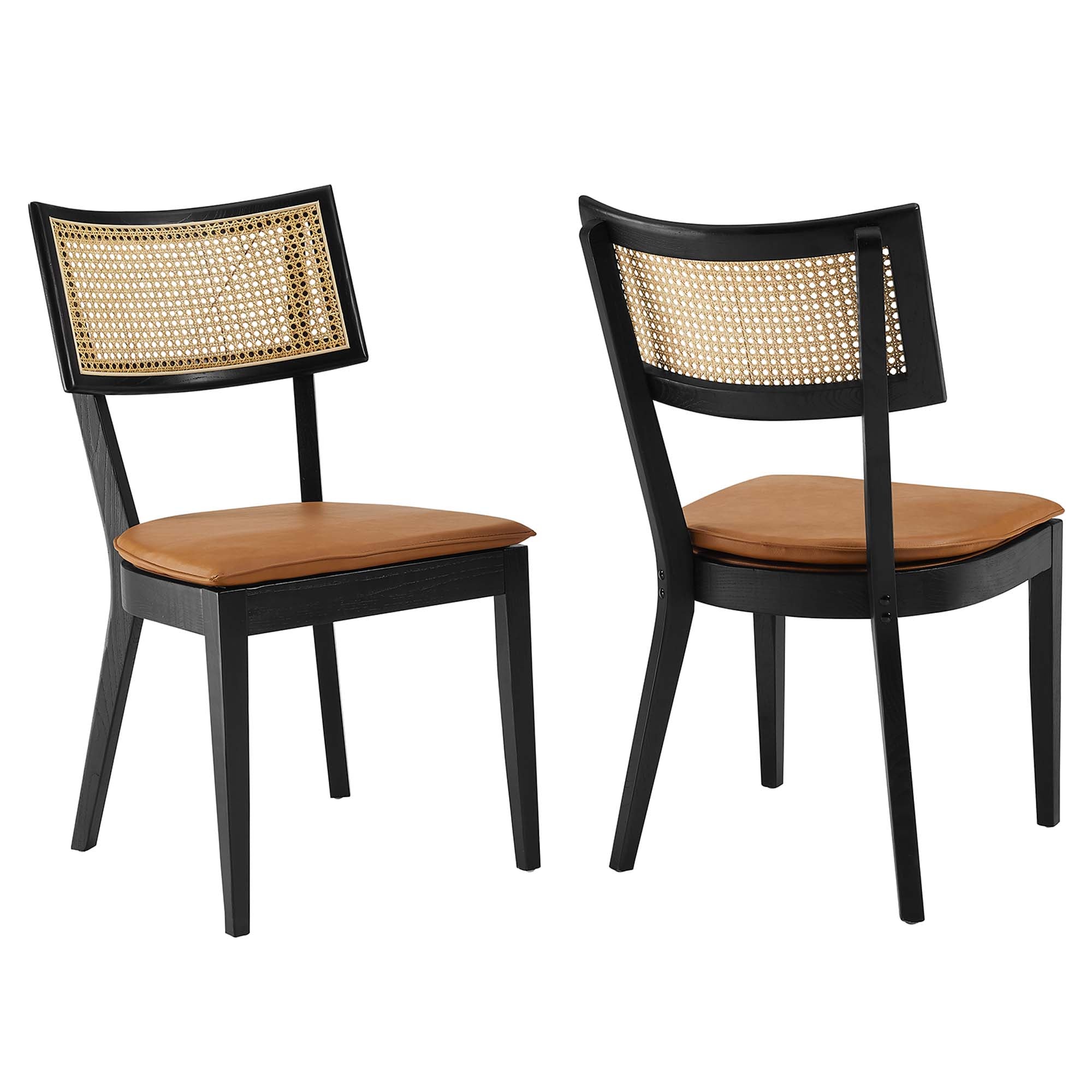 Modway Caledonia Vegan Leather Upholstered Wood Dining Chairs Set of 2